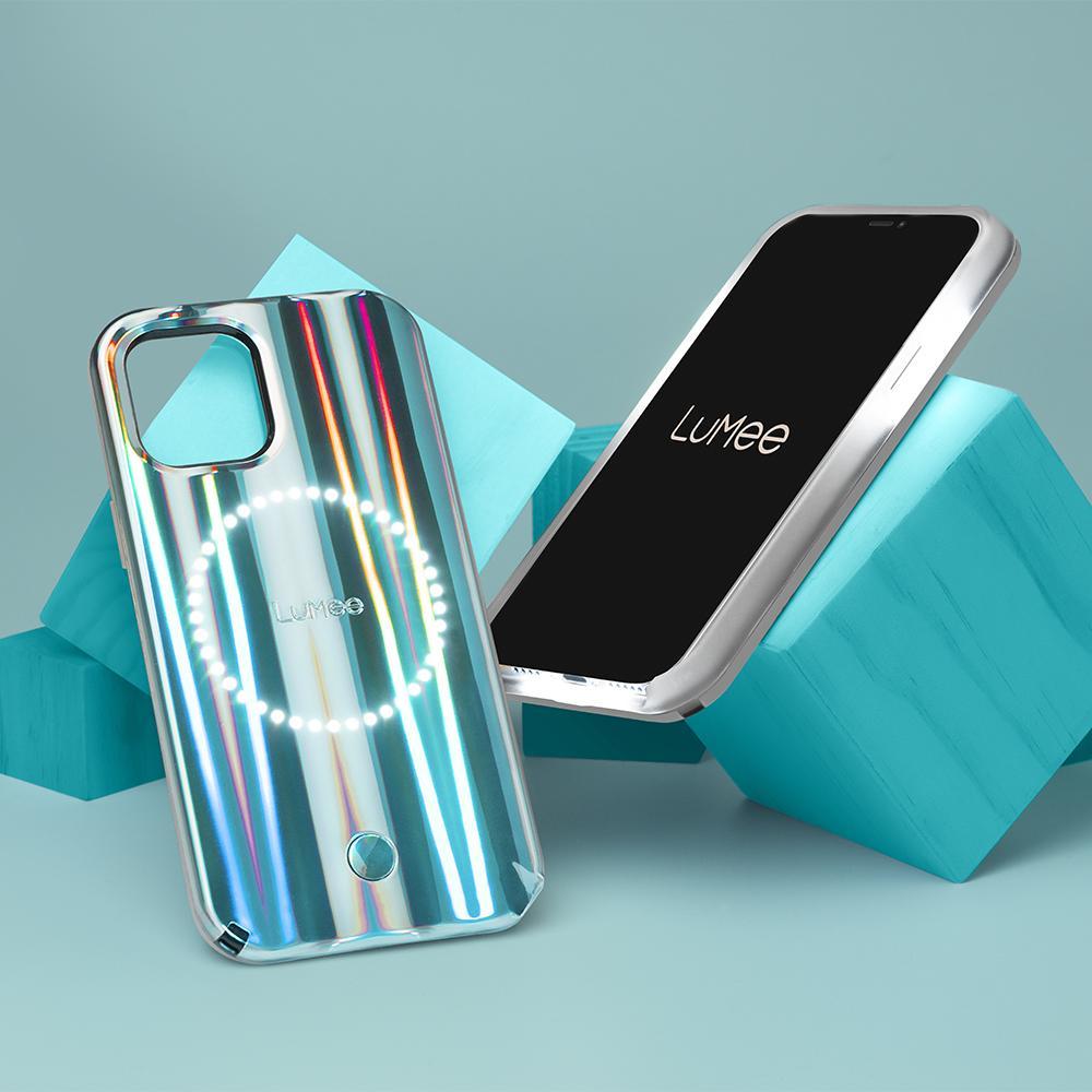 Lumee Halo Selfie Case for Apple iPhone 12 Mini - Studio-Like Front & Back Light w/ Variable Dimmer & Micropel AntiBacterial Protection Wireless Pass-Through Charging - Bolt