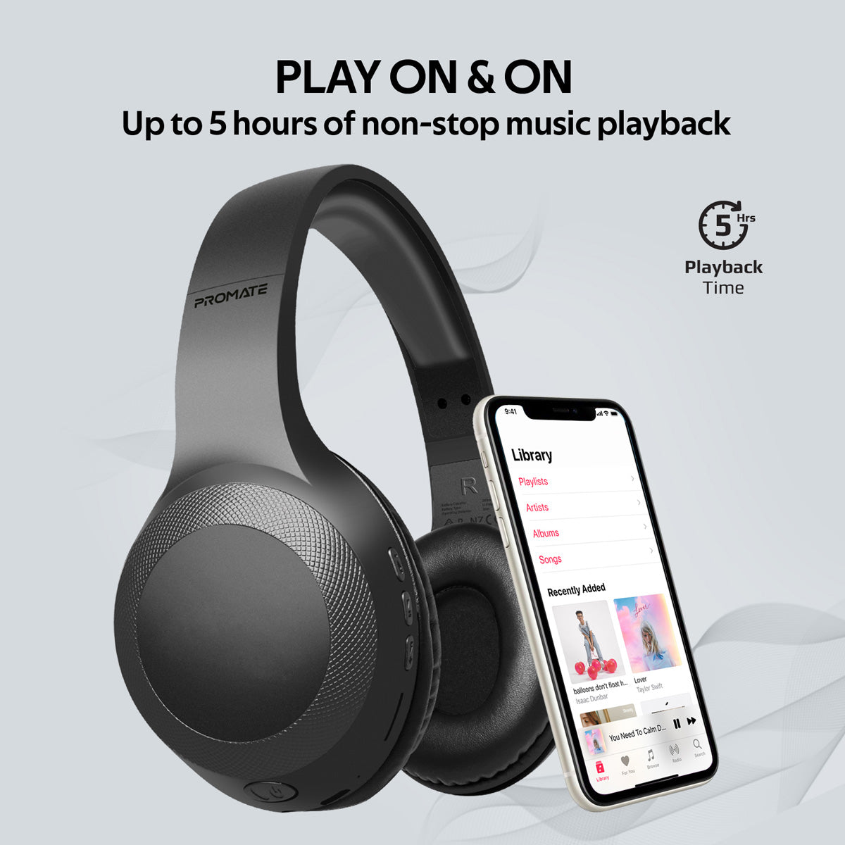 Promate - Bluetooth Headphone, Over-Ear Deep Bass Wired/Wireless Headphone with Long Paytime, Hi-Fi Sound, Built-In Mic, On-Ear Controls, Soft Earpads, MicroSD Card Slot and AUX Port for iPhone, Samsung, iPad Pro, LaBoca Black