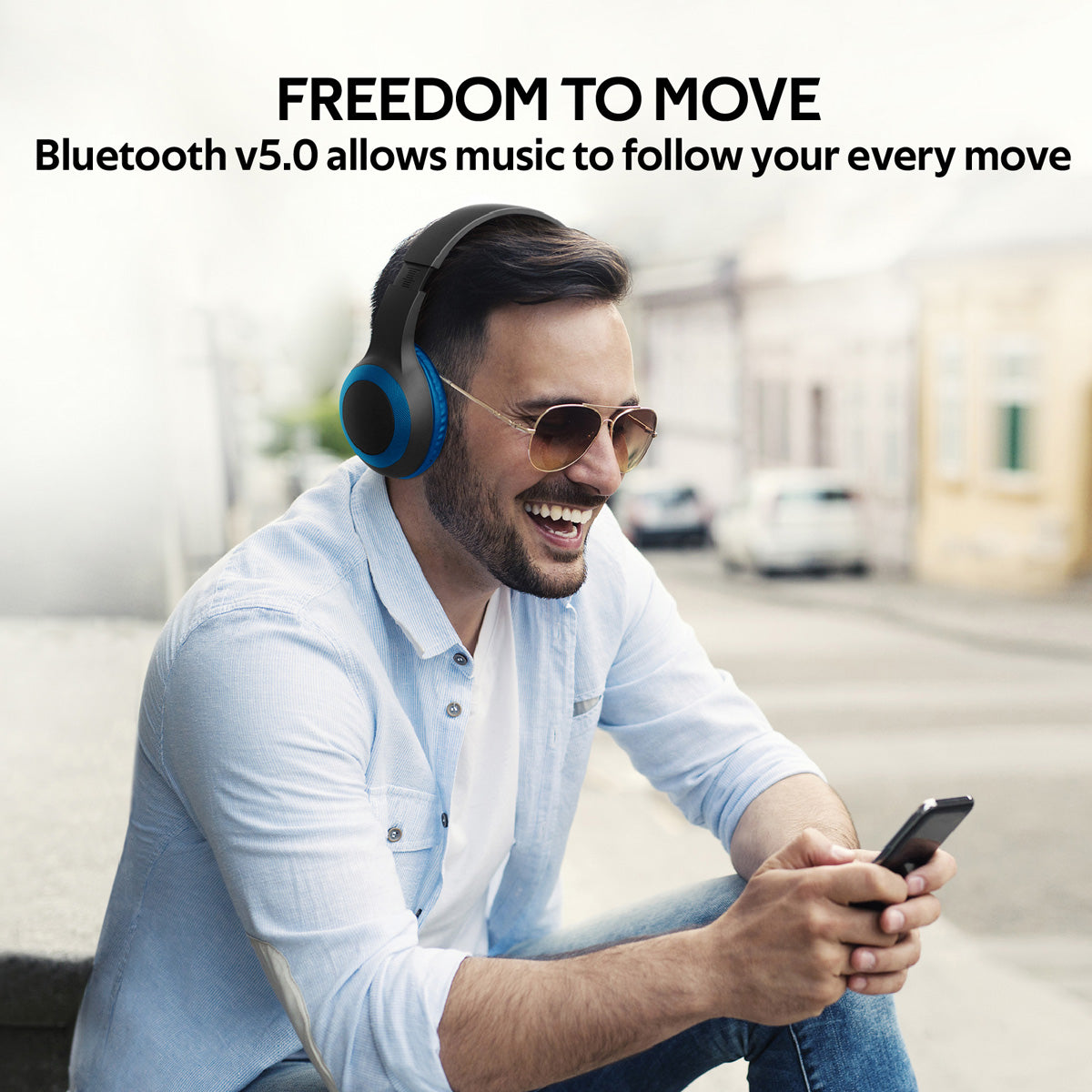 Promate - Bluetooth Headphone, Over-Ear Deep Bass Wired/Wireless Headphone with Long Paytime, Hi-Fi Sound, Built-In Mic, On-Ear Controls, Soft Earpads, MicroSD Card Slot and AUX Port for iPhone, Samsung, iPad Pro, LaBoca Blue