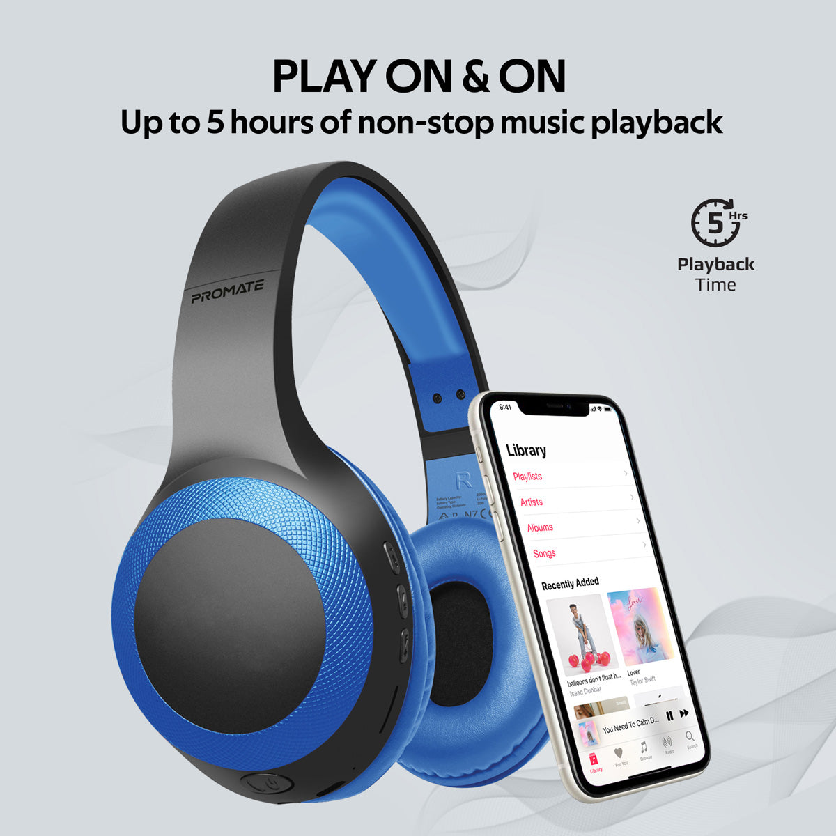 Promate - Bluetooth Headphone, Over-Ear Deep Bass Wired/Wireless Headphone with Long Paytime, Hi-Fi Sound, Built-In Mic, On-Ear Controls, Soft Earpads, MicroSD Card Slot and AUX Port for iPhone, Samsung, iPad Pro, LaBoca Blue