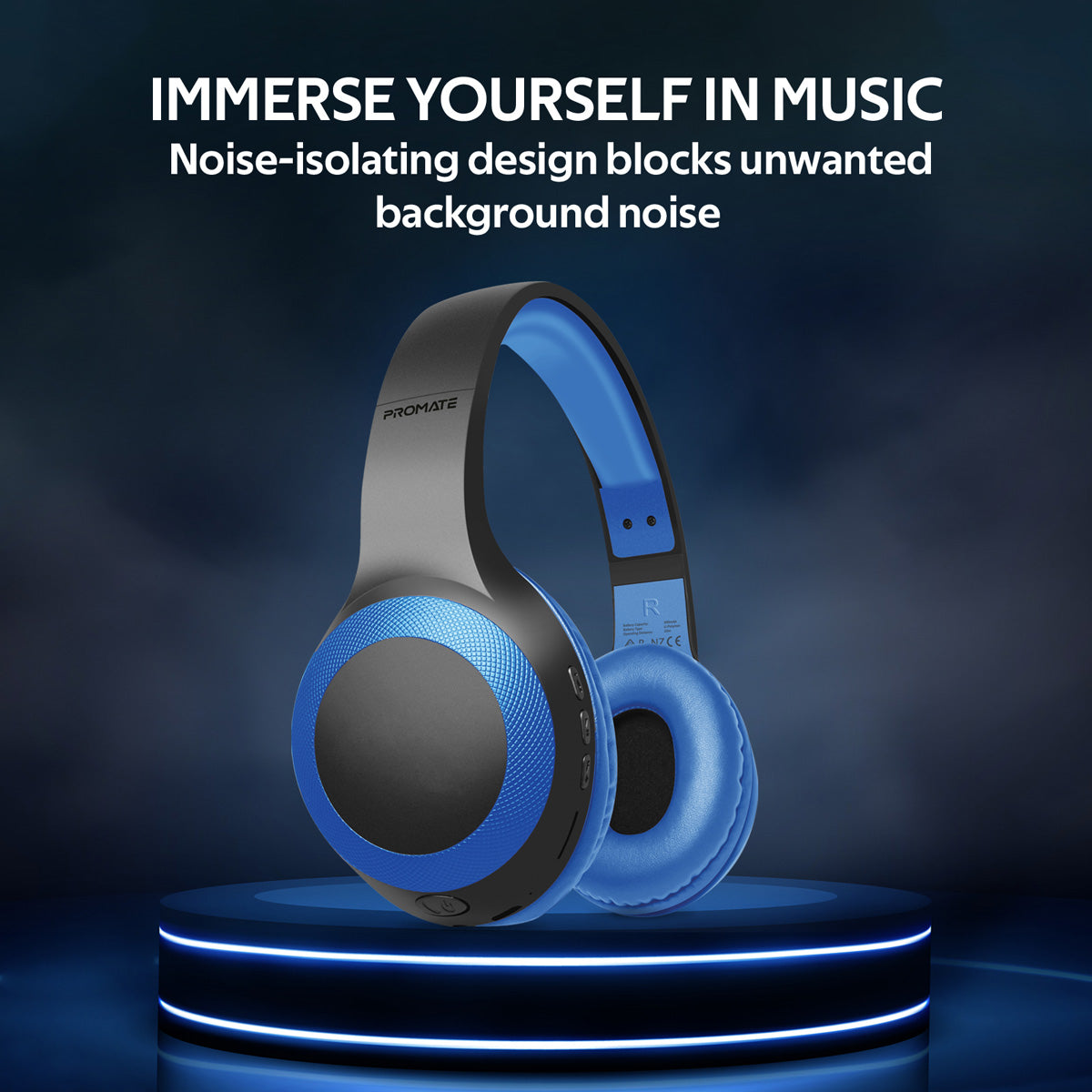 Promate - Bluetooth Headphone, Over-Ear Deep Bass Wired/Wireless Headphone with Long Paytime, Hi-Fi Sound, Built-In Mic, On-Ear Controls, Soft Earpads, MicroSD Card Slot and AUX Port for iPhone, Samsung, iPad Pro, LaBoca Blue