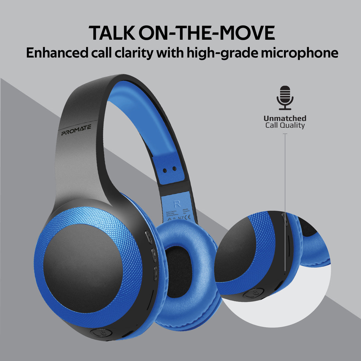 Promate - Bluetooth Headphone, Over-Ear Deep Bass Wired/Wireless Headphone with Long Paytime, Hi-Fi Sound, Built-In Mic, On-Ear Controls, Soft Earpads, MicroSD Card Slot and AUX Port for iPhone, Samsung, iPad Pro, LaBoca Blue