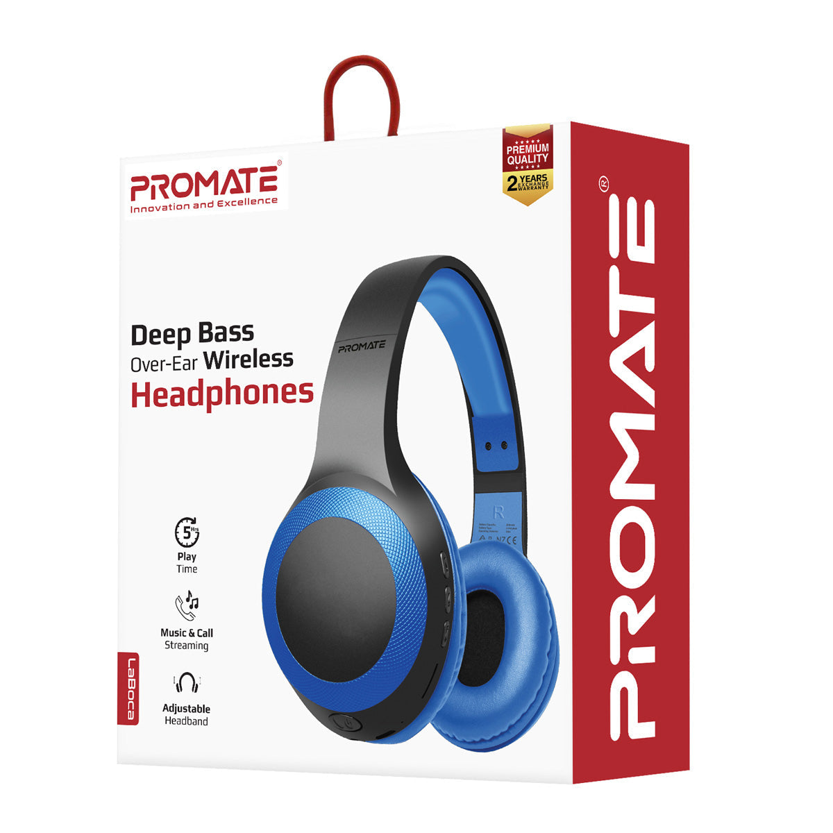 Promate - Bluetooth Headphone, Over-Ear Deep Bass Wired/Wireless Headphone with Long Paytime, Hi-Fi Sound, Built-In Mic, On-Ear Controls, Soft Earpads, MicroSD Card Slot and AUX Port for iPhone, Samsung, iPad Pro, LaBoca Blue