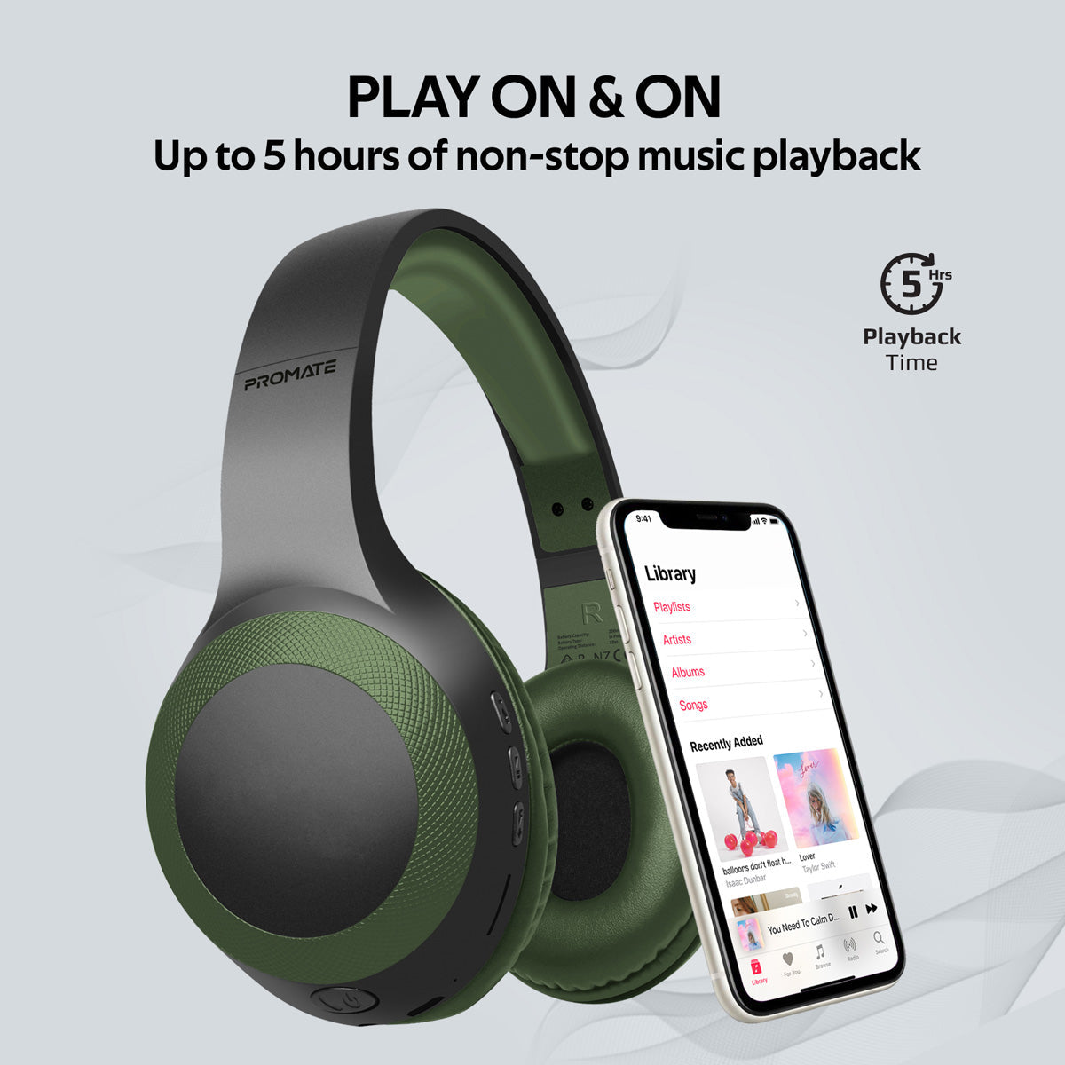 Promate - Bluetooth Headphone, Over-Ear Deep Bass Wired/Wireless Headphone with Long Paytime, Hi-Fi Sound, Built-In Mic, On-Ear Controls, Soft Earpads, MicroSD Card Slot and AUX Port for iPhone, Samsung, iPad Pro, LaBoca Midnight Green