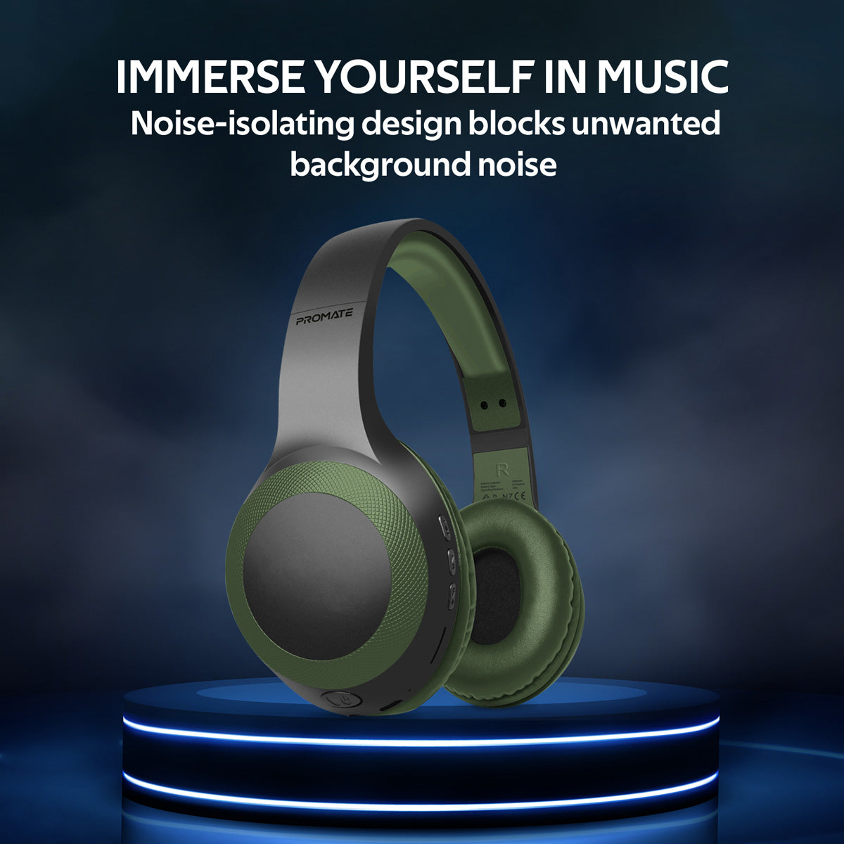 Promate - Bluetooth Headphone, Over-Ear Deep Bass Wired/Wireless Headphone with Long Paytime, Hi-Fi Sound, Built-In Mic, On-Ear Controls, Soft Earpads, MicroSD Card Slot and AUX Port for iPhone, Samsung, iPad Pro, LaBoca Midnight Green