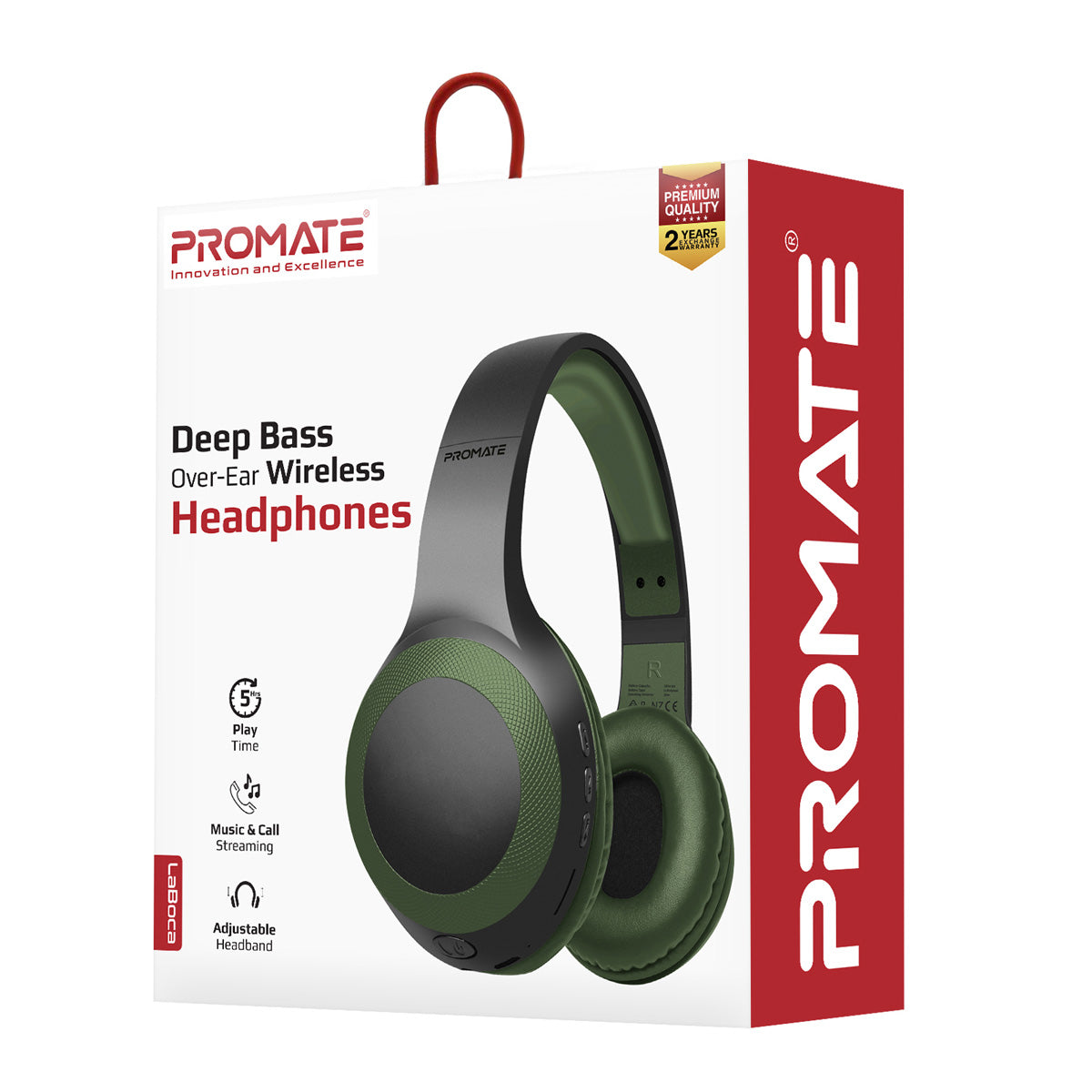 Promate - Bluetooth Headphone, Over-Ear Deep Bass Wired/Wireless Headphone with Long Paytime, Hi-Fi Sound, Built-In Mic, On-Ear Controls, Soft Earpads, MicroSD Card Slot and AUX Port for iPhone, Samsung, iPad Pro, LaBoca Midnight Green
