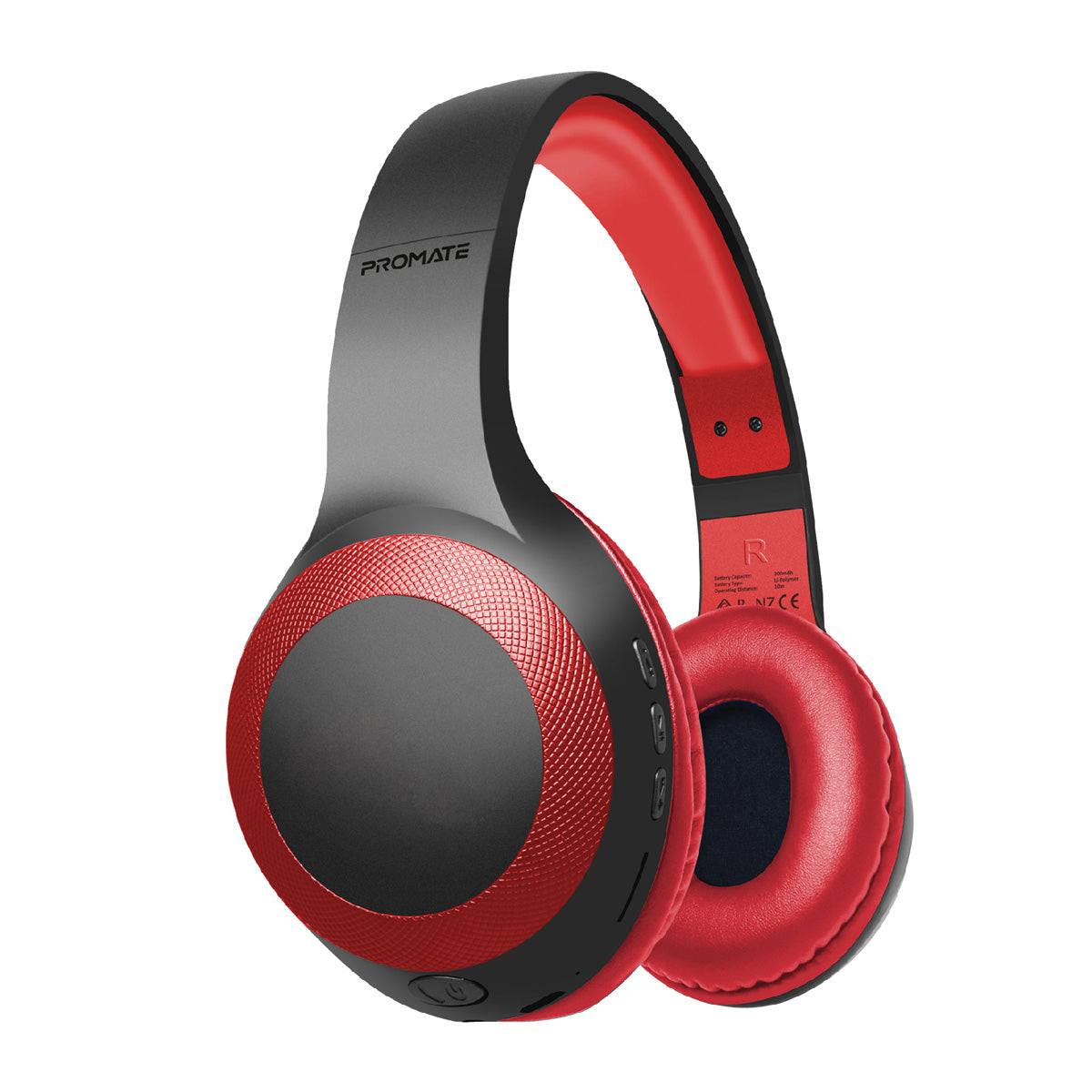 Promate - Bluetooth Headphone, Over-Ear Deep Bass Wired/Wireless Headphone with Long Paytime, Hi-Fi Sound, Built-In Mic, On-Ear Controls, Soft Earpads, MicroSD Card Slot and AUX Port for iPhone, Samsung, iPad Pro, LaBoca Red