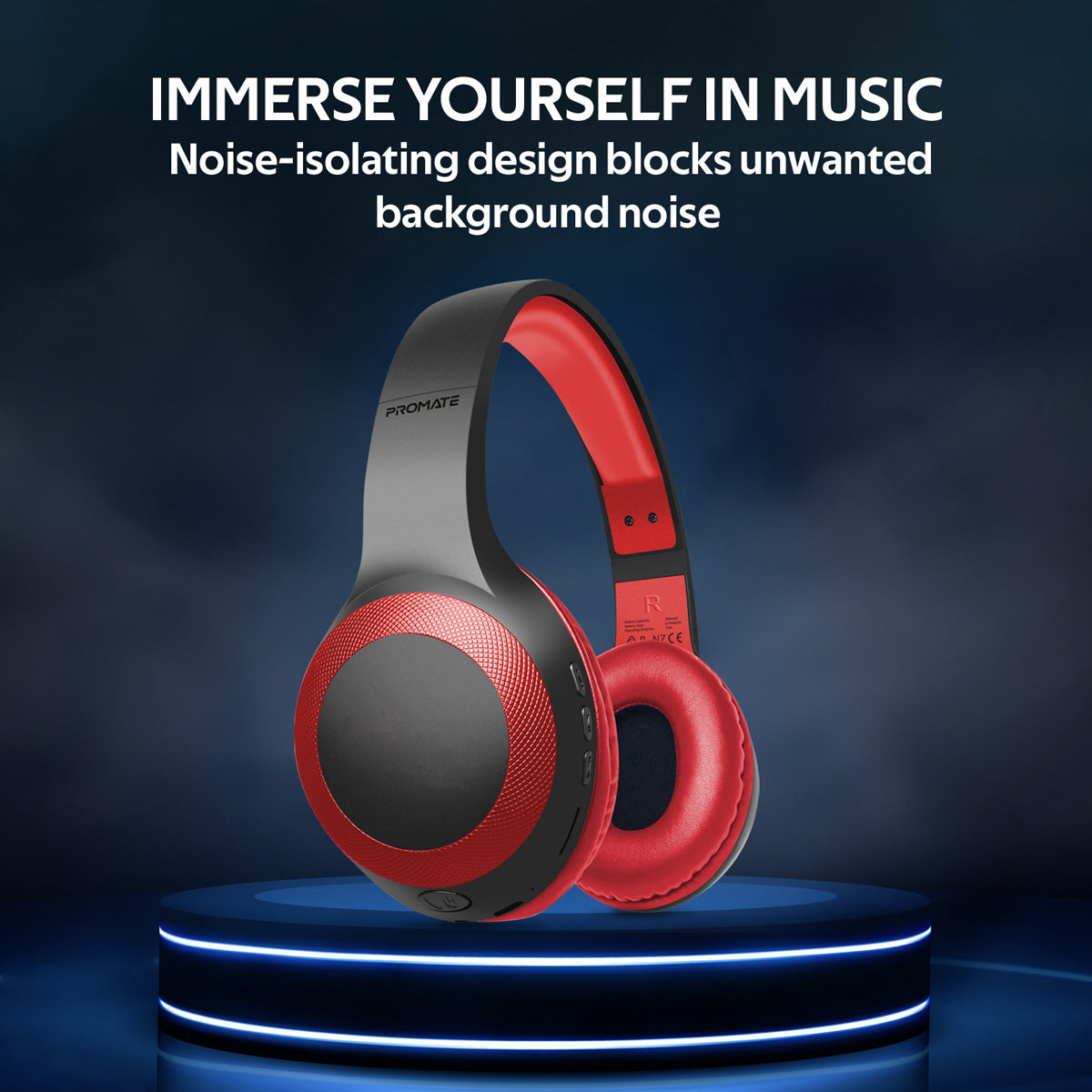Promate - Bluetooth Headphone, Over-Ear Deep Bass Wired/Wireless Headphone with Long Paytime, Hi-Fi Sound, Built-In Mic, On-Ear Controls, Soft Earpads, MicroSD Card Slot and AUX Port for iPhone, Samsung, iPad Pro, LaBoca Red