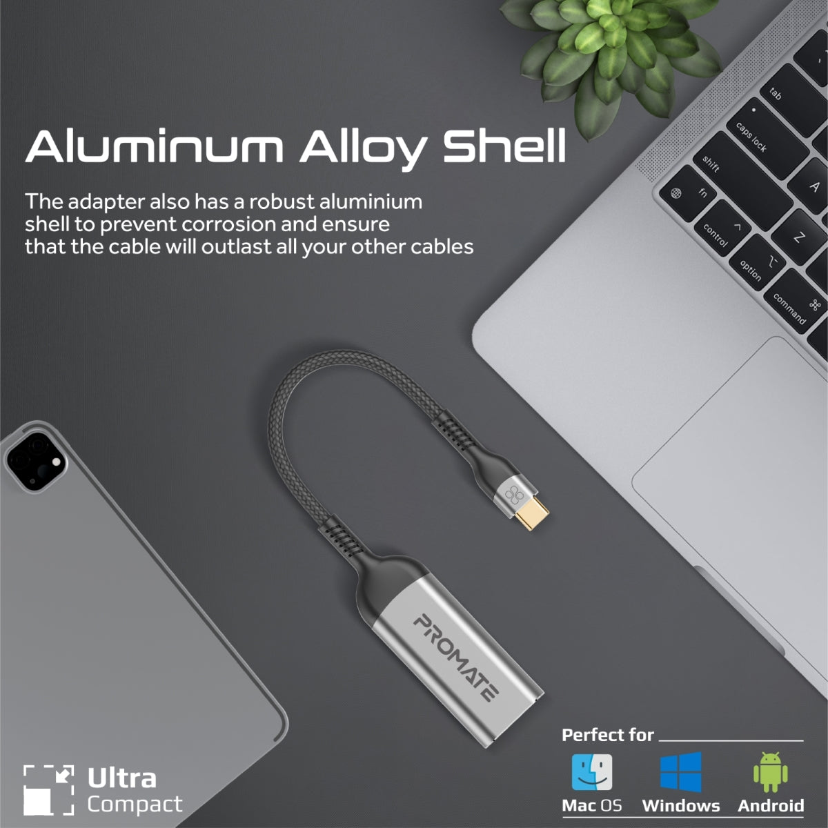 Promate Type-C to HDMI Adapter with 8K 60Hz Port, 48Gbps Transfer Speed and 10000+ Bend Lifespan, MediaLink-8K