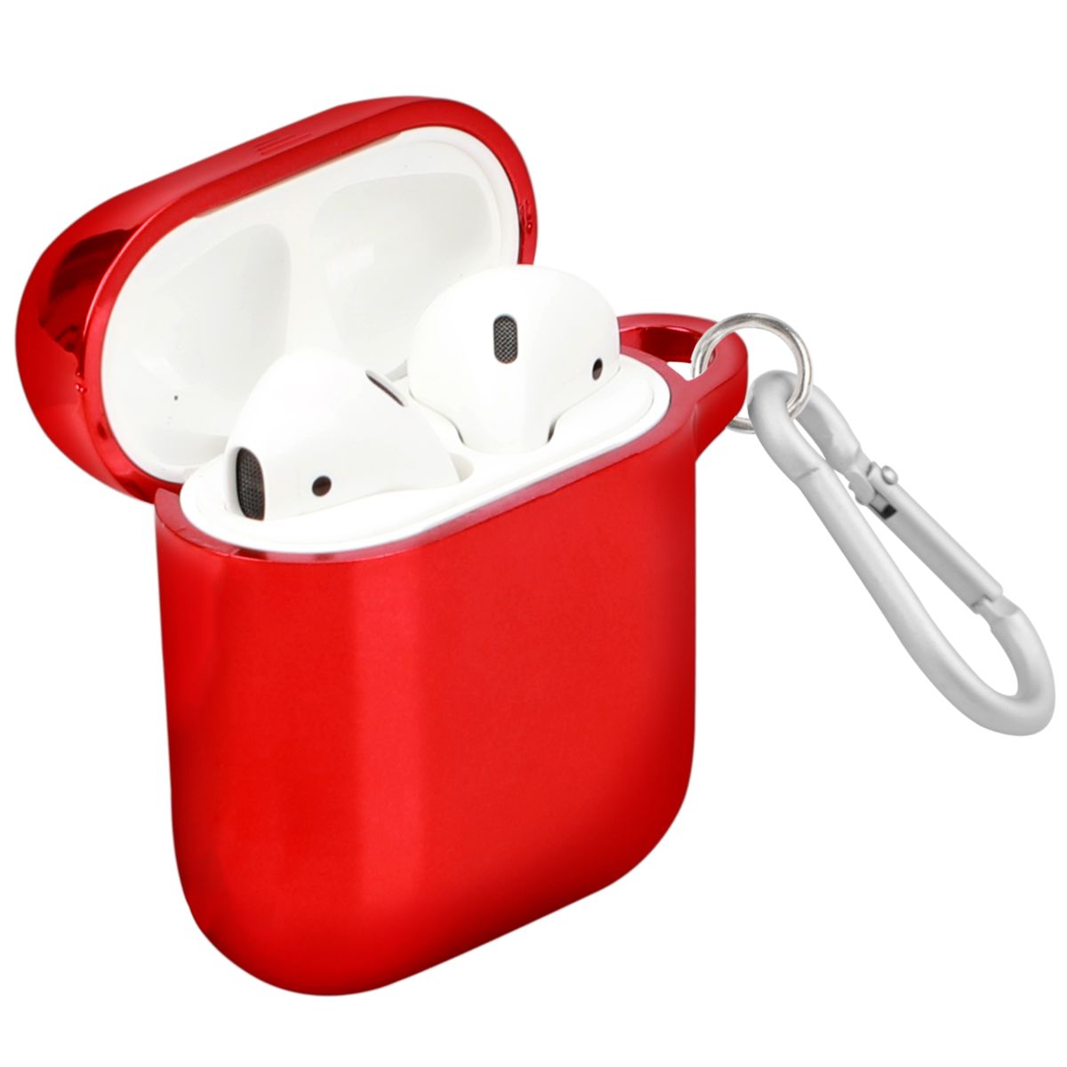 Promate AirPods Case, Premium Quality Full Protective Dual Layered Electroplated Hard Case Cover with Carabiner Clip and Wireless Charging Compatible for Apple AirPods and AirPods 2, NeonCase Maroon
