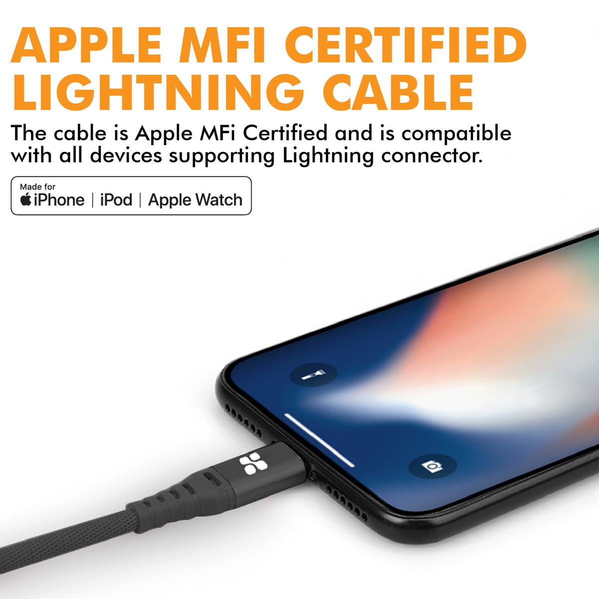 Promate - MFi Certified Lightning Cable, High-Speed 2.4A Nylon Braided USB Charging and Syncing Data Cable with 2m Tangle-Free Design and Over-Charging Protection for iPhone XS, XS Max, iPad Pro, iPod, NerveLink-i2 Black