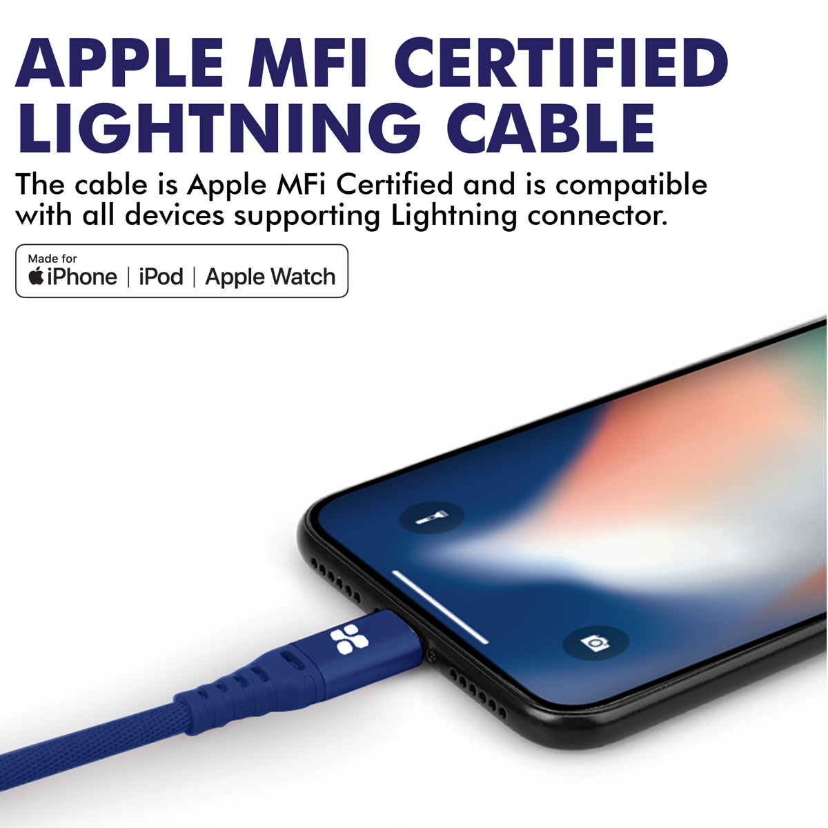 Promate - MFi Certified Lightning Cable, High-Speed 2.4A Nylon Braided USB Charging and Syncing Data Cable with 2m Tangle-Free Design and Over-Charging Protection for iPhone XS, XS Max, iPad Pro, iPod, NerveLink-i2 Blue