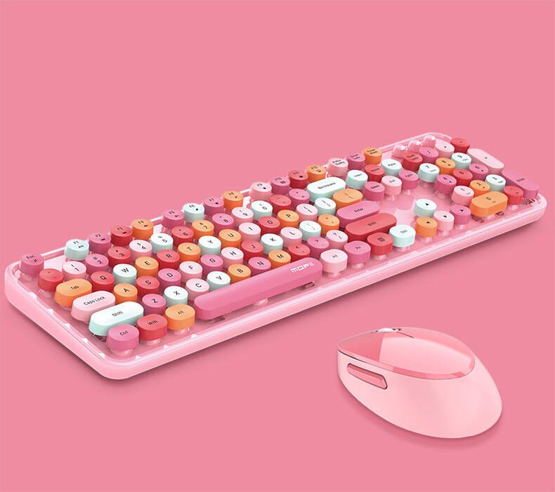 Mofii Wireless Combo, Mixed Color Keyboard with Mouse - Pink