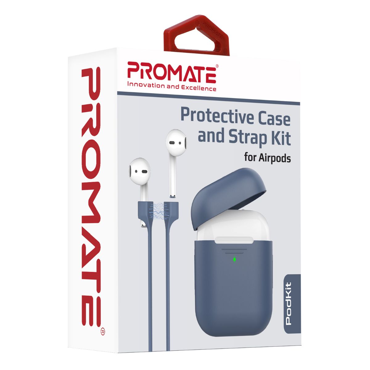 Promate AirPods Case with Strap, Premium Protective Silicone Case Cover with Magnetic Anti-Lost AirPods Strap and Wireless Charging Compatible Design for Apple AirPods and AirPods 2, PodKit Navy Blue