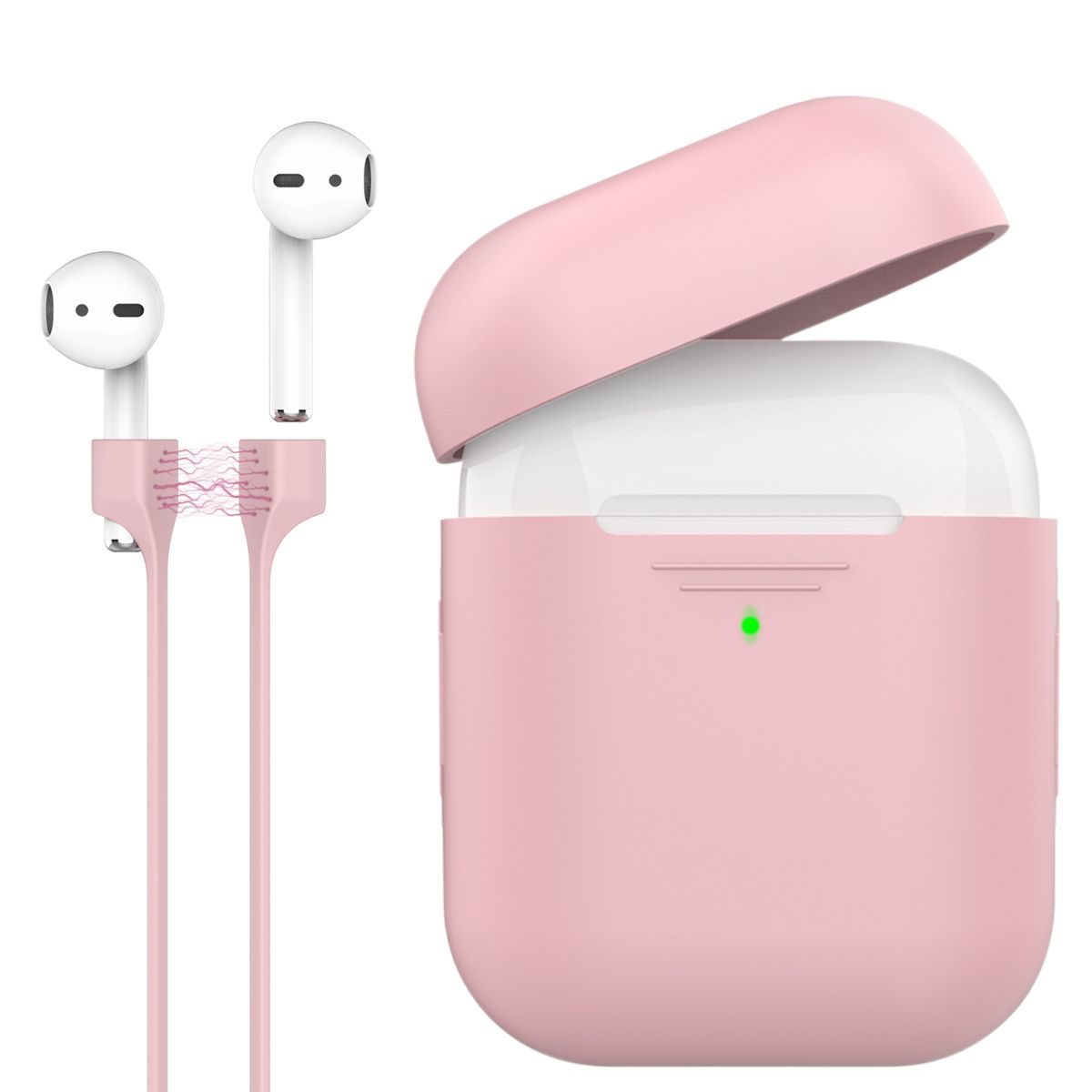 Promate AirPods Case with Strap, Premium Protective Silicone Case Cover with Magnetic Anti-Lost AirPods Strap and Wireless Charging Compatible Design for Apple AirPods and AirPods 2, PodKit Pink