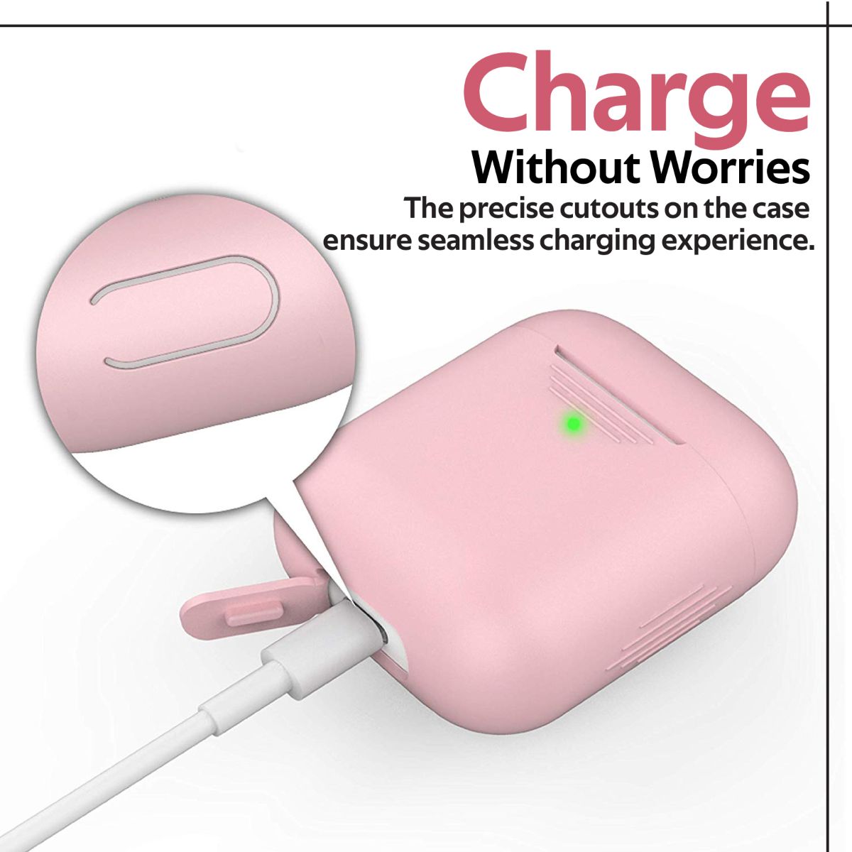 Promate AirPods Case with Strap, Premium Protective Silicone Case Cover with Magnetic Anti-Lost AirPods Strap and Wireless Charging Compatible Design for Apple AirPods and AirPods 2, PodKit Pink
