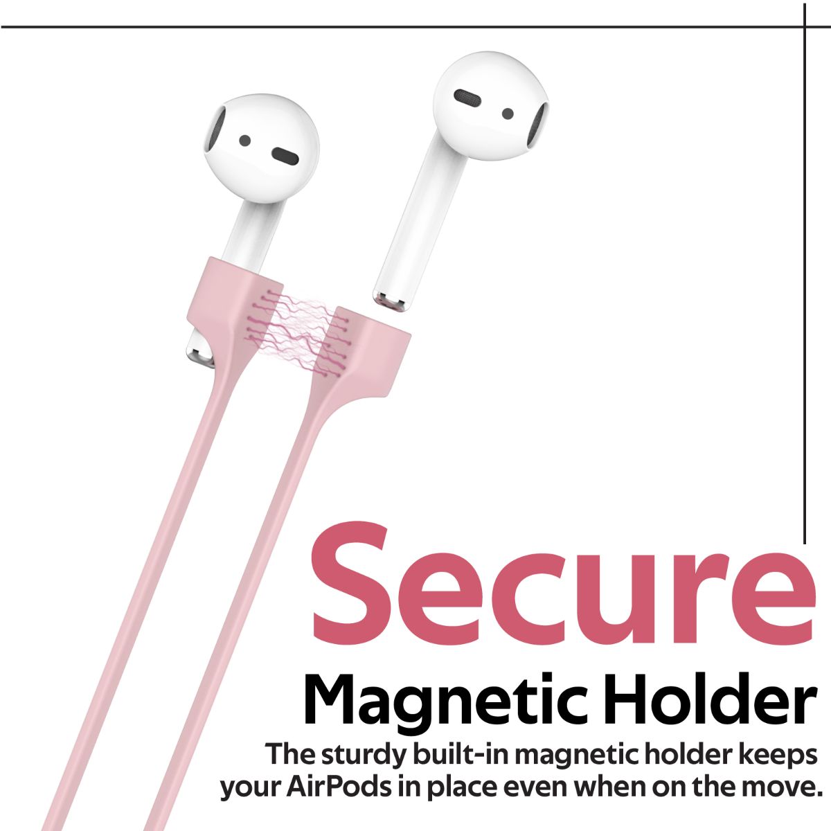 Promate AirPods Case with Strap, Premium Protective Silicone Case Cover with Magnetic Anti-Lost AirPods Strap and Wireless Charging Compatible Design for Apple AirPods and AirPods 2, PodKit Pink