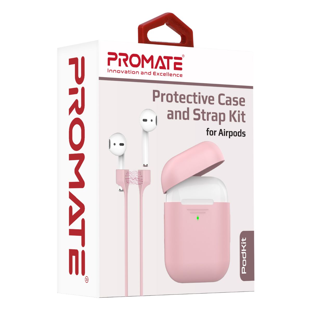 Promate AirPods Case with Strap, Premium Protective Silicone Case Cover with Magnetic Anti-Lost AirPods Strap and Wireless Charging Compatible Design for Apple AirPods and AirPods 2, PodKit Pink