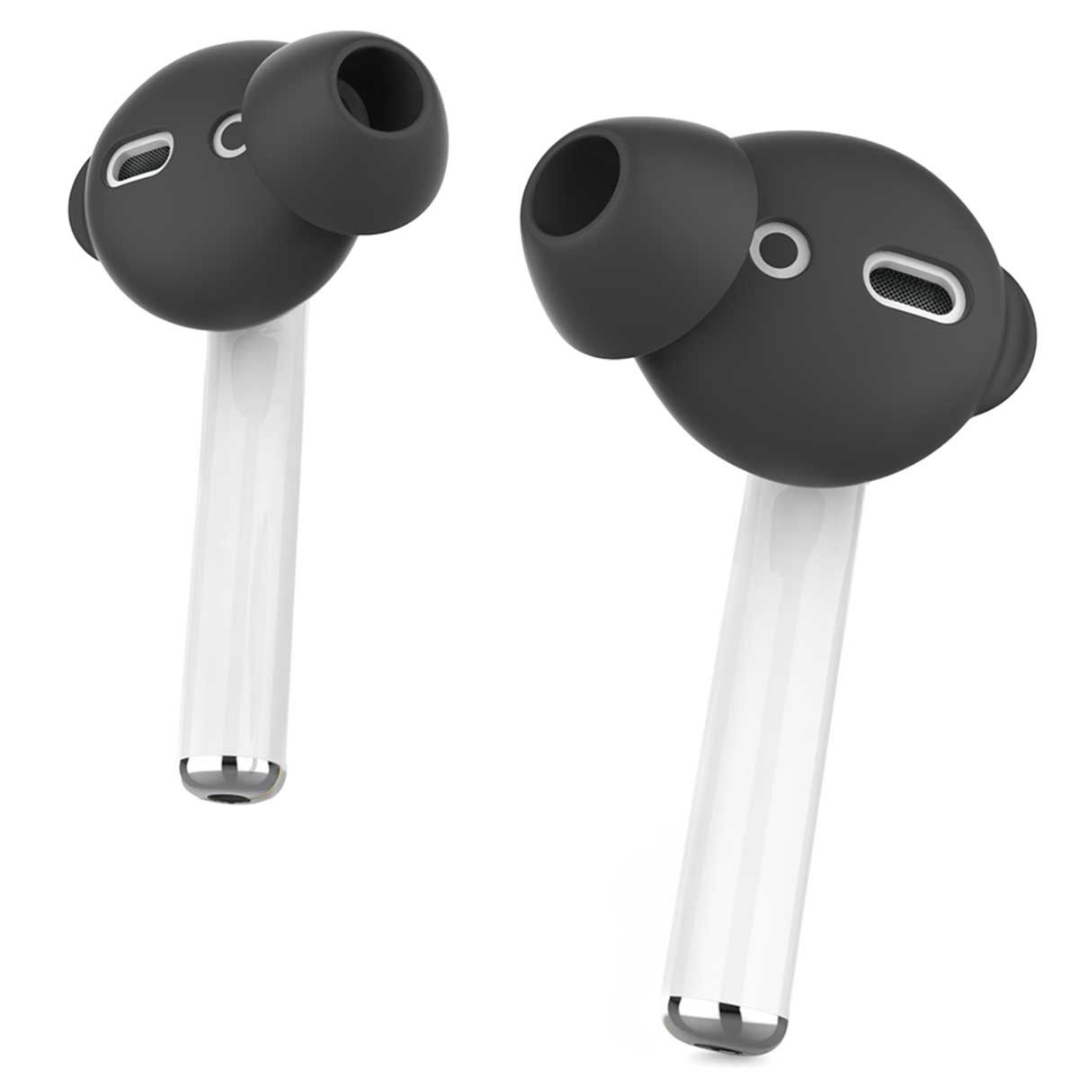 Promate AirPods Ear Tips, Ultra-Slim Silicone Anti-Slip Noise-Isolating Earbuds Cover with Anti-Slip Sweat-Resistant Design and Silicone Carrying Pouch for Apple AirPods and AirPods 2, PodSkin Black