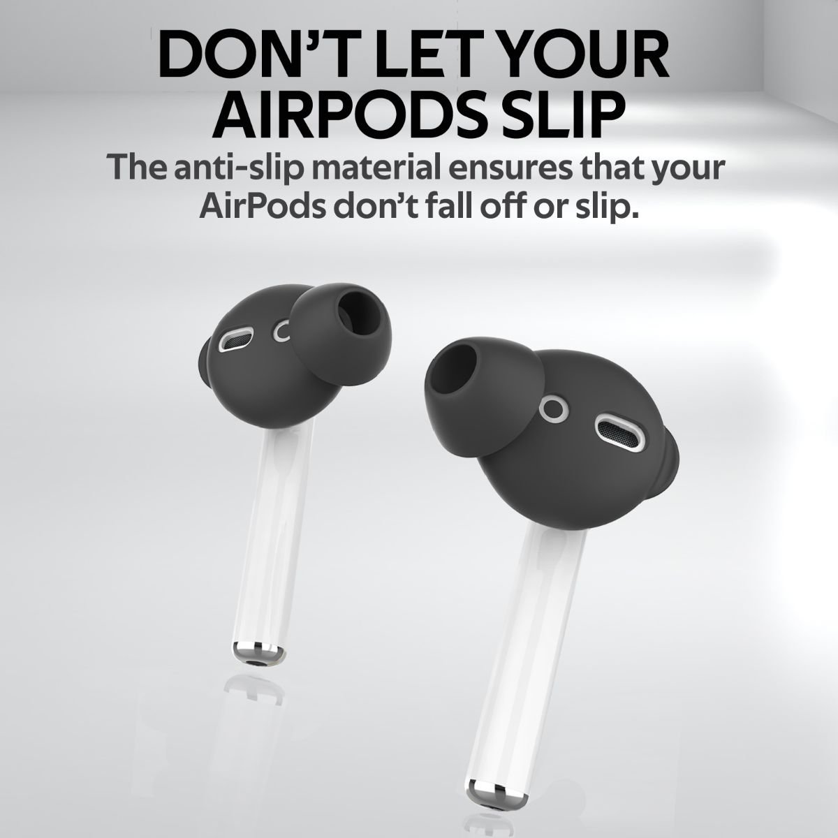 Promate AirPods Ear Tips, Ultra-Slim Silicone Anti-Slip Noise-Isolating Earbuds Cover with Anti-Slip Sweat-Resistant Design and Silicone Carrying Pouch for Apple AirPods and AirPods 2, PodSkin Black