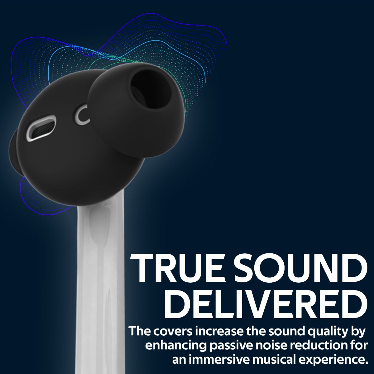 Promate AirPods Ear Tips, Ultra-Slim Silicone Anti-Slip Noise-Isolating Earbuds Cover with Anti-Slip Sweat-Resistant Design and Silicone Carrying Pouch for Apple AirPods and AirPods 2, PodSkin Black
