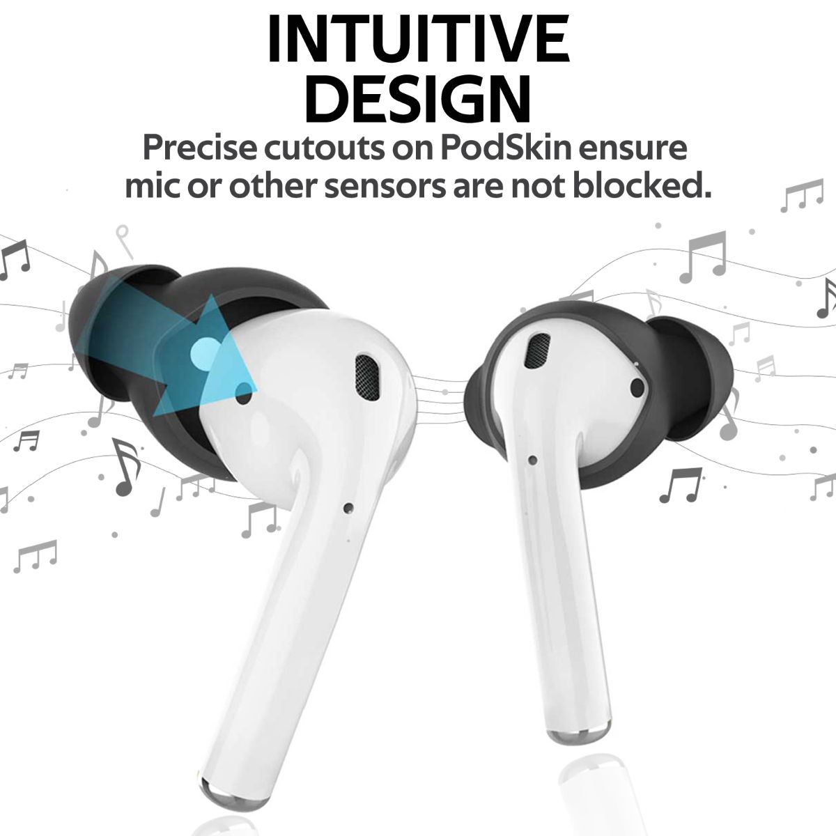 Promate AirPods Ear Tips, Ultra-Slim Silicone Anti-Slip Noise-Isolating Earbuds Cover with Anti-Slip Sweat-Resistant Design and Silicone Carrying Pouch for Apple AirPods and AirPods 2, PodSkin Black