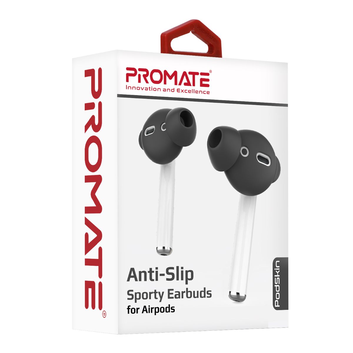 Promate AirPods Ear Tips, Ultra-Slim Silicone Anti-Slip Noise-Isolating Earbuds Cover with Anti-Slip Sweat-Resistant Design and Silicone Carrying Pouch for Apple AirPods and AirPods 2, PodSkin Black