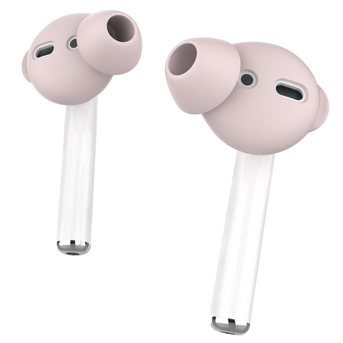Promate AirPods Ear Tips, Ultra-Slim Silicone Anti-Slip Noise-Isolating Earbuds Cover with Anti-Slip Sweat-Resistant Design and Silicone Carrying Pouch for Apple AirPods and AirPods 2, PodSkin Pink