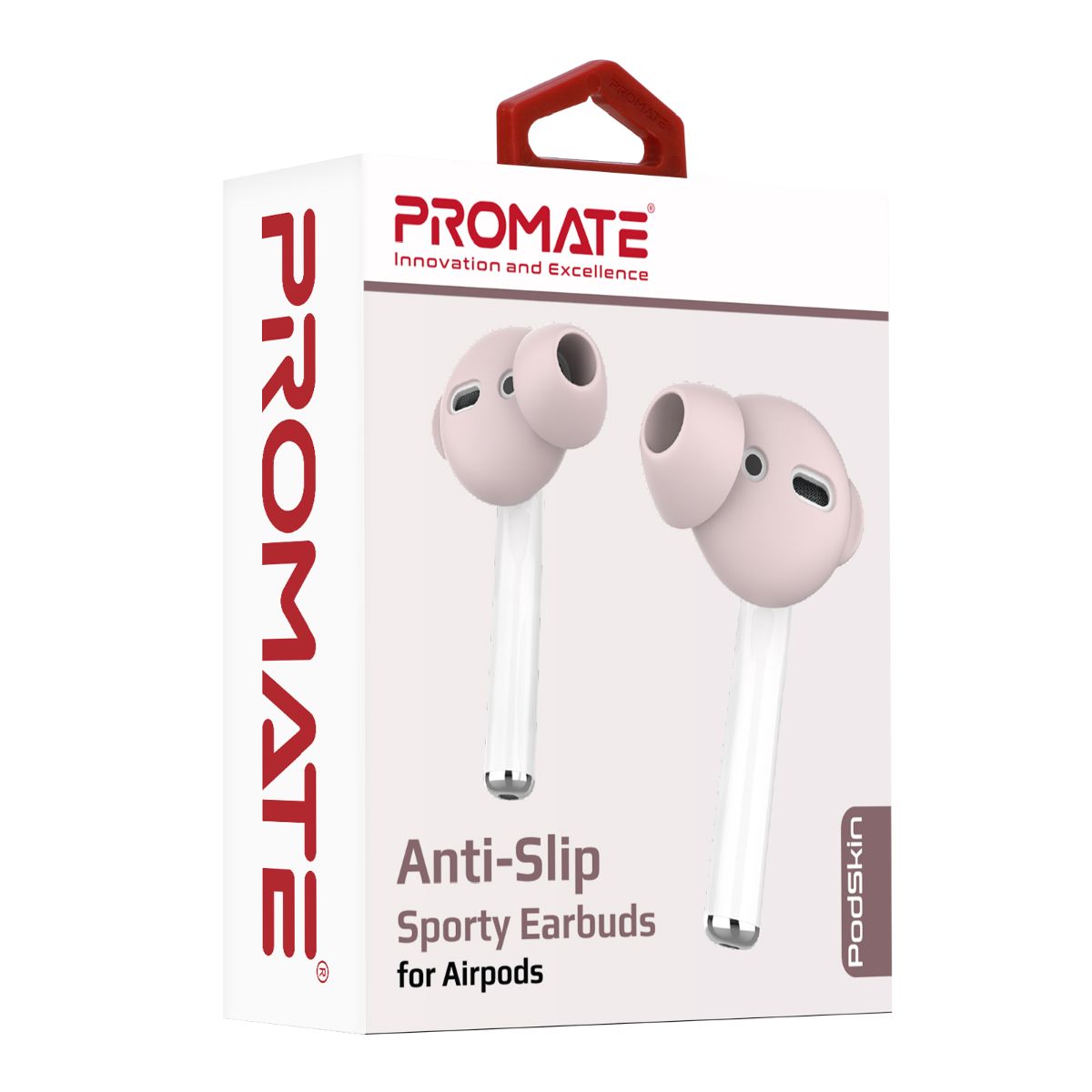 Promate AirPods Ear Tips, Ultra-Slim Silicone Anti-Slip Noise-Isolating Earbuds Cover with Anti-Slip Sweat-Resistant Design and Silicone Carrying Pouch for Apple AirPods and AirPods 2, PodSkin Pink