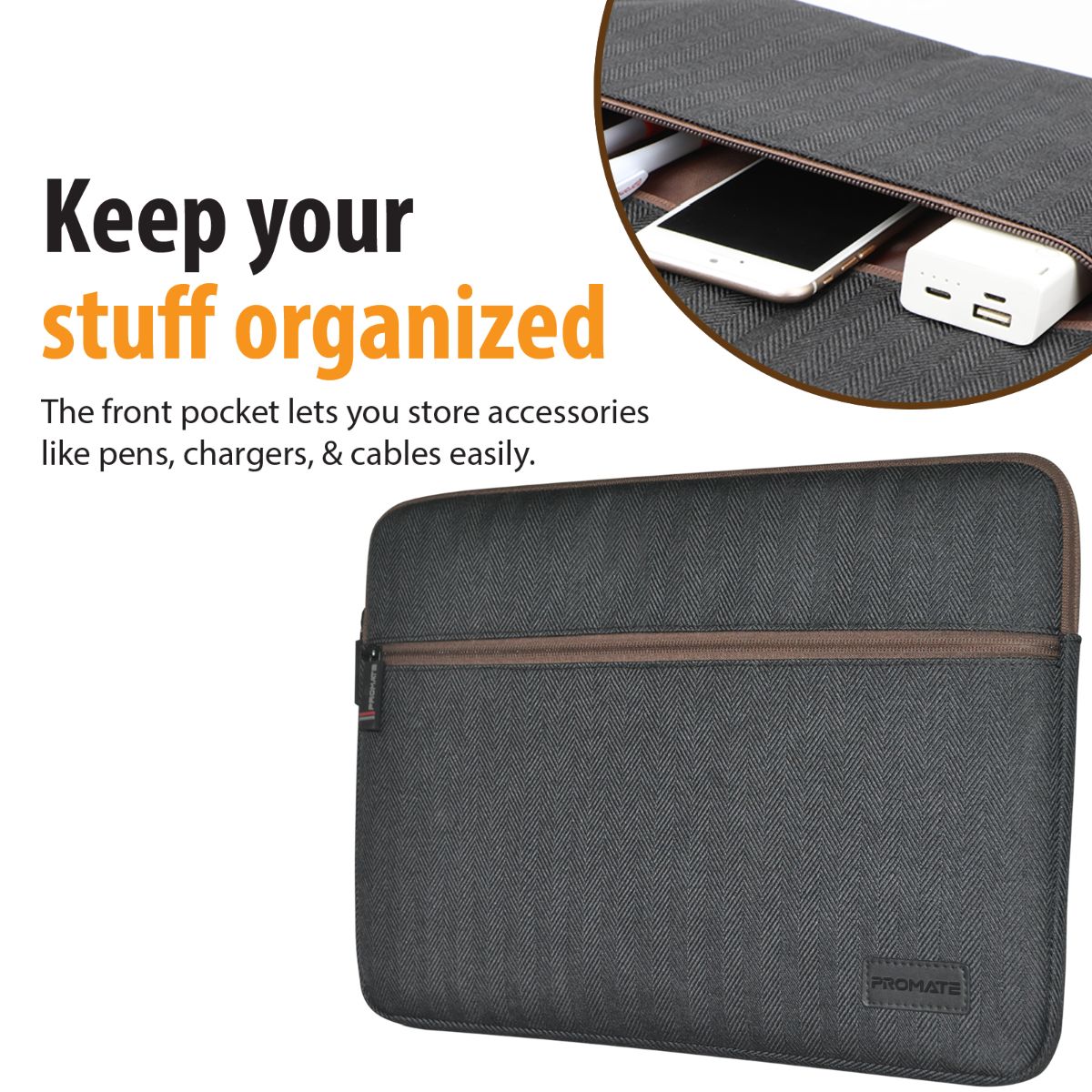 Promate - 16 Inch Laptop Sleeve, 360 Degree Protective Laptop Carrying Case with Water-Repellent Fabric, Soft Inner Lining, Drop Protective and Accessory Pocket with Secure Zipper for Dell, ThinkPad, Tablets, Portfolio-L Black