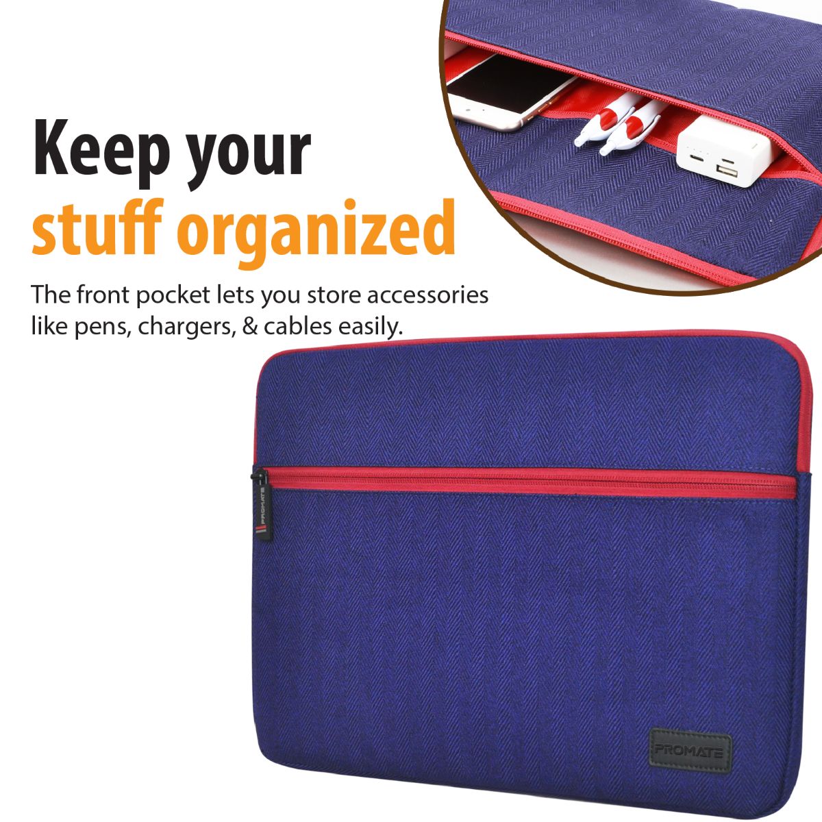 Promate - 16 Inch Laptop Sleeve, 360 Degree Protective Laptop Carrying Case with Water-Repellent Fabric, Soft Inner Lining, Drop Protective and Accessory Pocket with Secure Zipper for Dell, ThinkPad, Tablets, Portfolio-L Blue