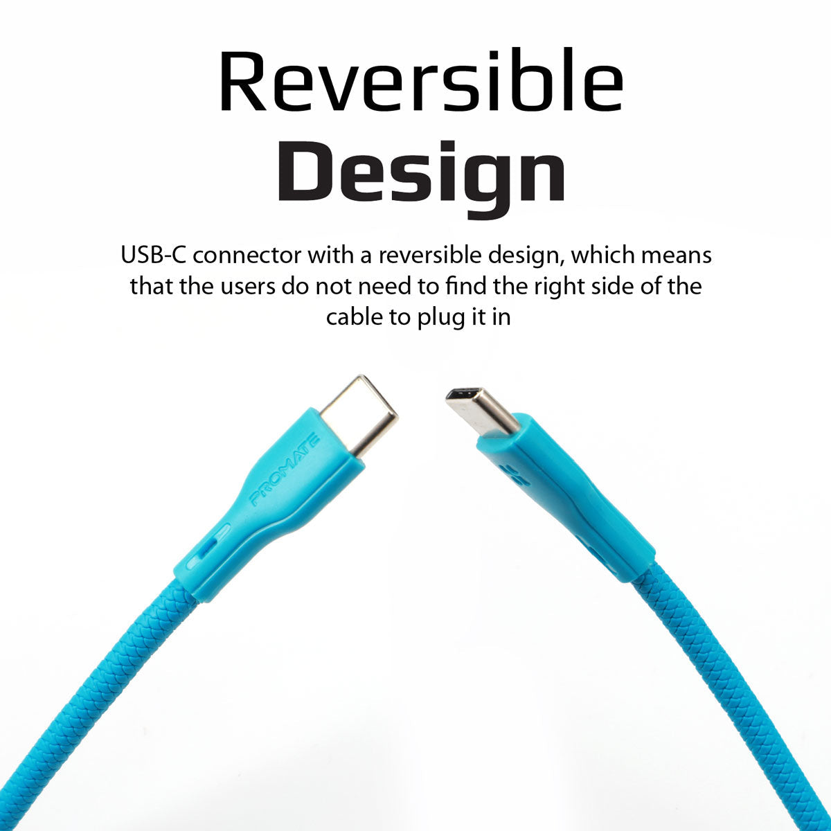 Promate - USB-C™ to USB-C™ Cable, Ultra-Fast 60W Power Delivery USB Type-C™ to Type-C™ 3A Sync and Charge Cable with 1.2 Meter Tangle Free Cord for MacBook Pro, Google Pixel XL, Nexus 5X/6P, PowerBeam-CC Blue