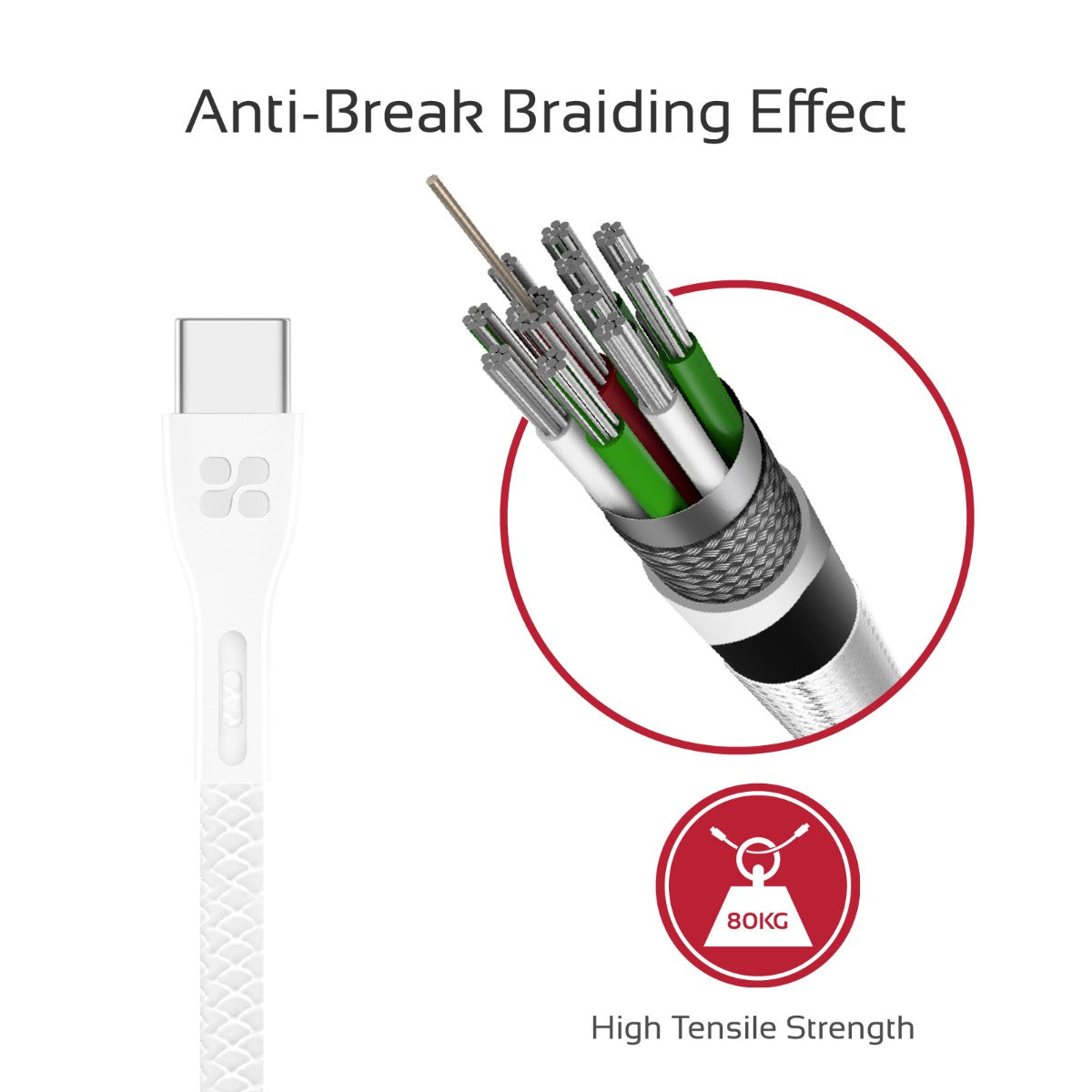 Promate - USB-C to USB-A Cable, Durable 2A Ultra-Fast Charging Cable with High-Speed Data Transfer, Over-Charging Protection, 1.2m Cord Length and Over-Charging Protection for Type-C Enabled Devices, PowerBeam-C White