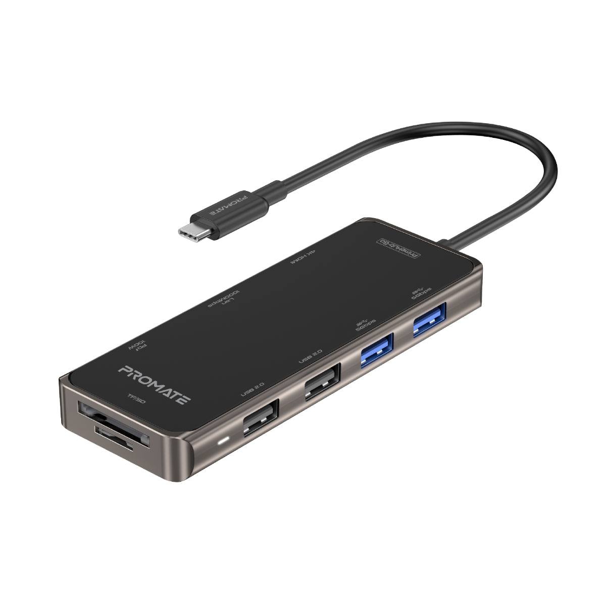 Promate USB-C Hub, 9-In-1 USB Type-C Adapter with 1000Mbps RJ45 Ethernet, for MacBook Pro, MacBook Air, XPS, Chromebook, PrimeHub-Go
