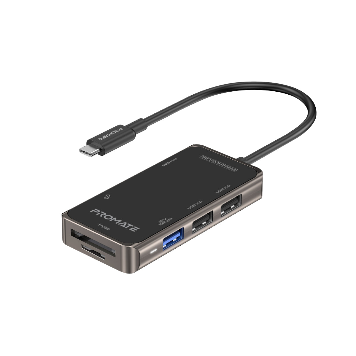 Promate USB-C Hub, 7-in-1 Multi-Port Adapter with 4K HDMI, Sync Charge USB-C Port, TF/SD Card Slot, 3 USB Ports and 5Gbps Data Transfer for MacBook Pro, MacBook Air, Chromebook, PrimeHub-Lite