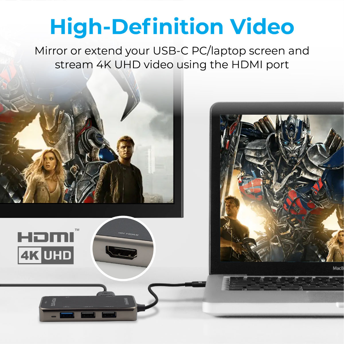 Promate USB-C Hub, 7-in-1 Multi-Port Adapter with 4K HDMI, Sync Charge USB-C Port, TF/SD Card Slot, 3 USB Ports and 5Gbps Data Transfer for MacBook Pro, MacBook Air, Chromebook, PrimeHub-Lite