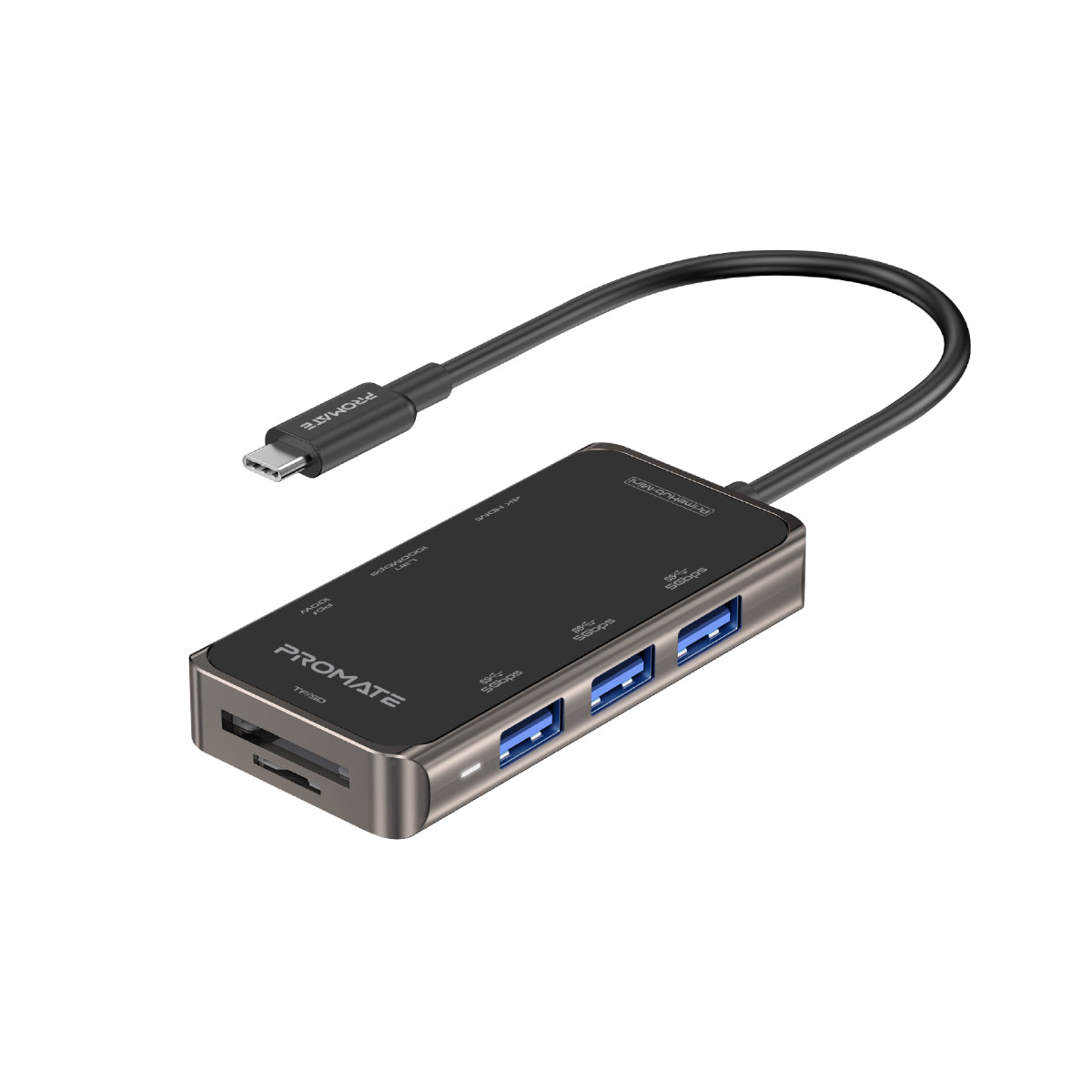 Promate USB-C Hub, Multi-Functional 8-in-1 Type-C Adapter with 100W USB-C Power Delivery Port for MacBook Pro, XPS, PrimeHub-Mini