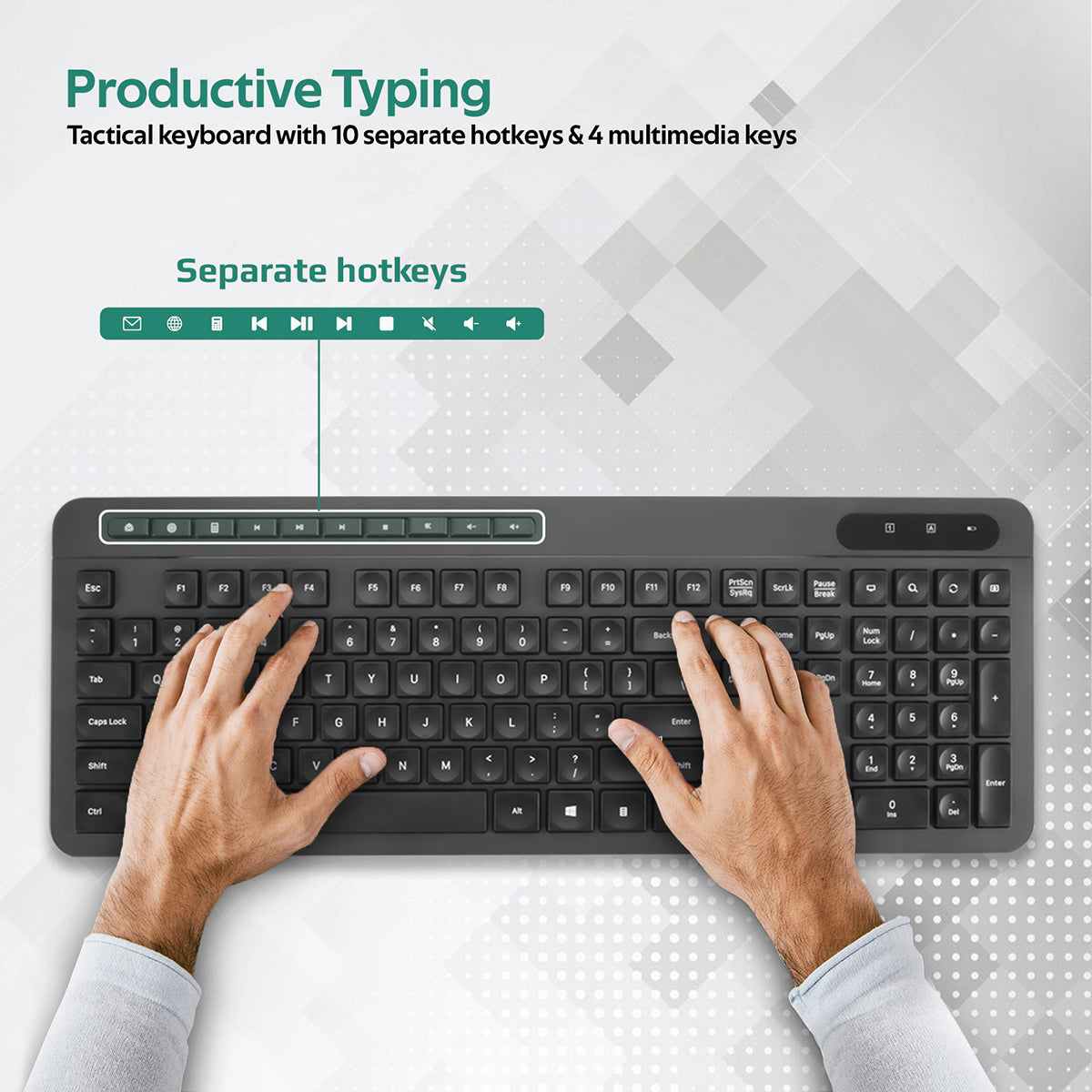 Promate USB-C Wireless Keyboard and Mouse Combo, Ergonomic 2.4Ghz Full Size Keyboard and Adjustable DPI Mouse with USB-A/USB-C Nano Receiver and 14 Quick Access Keys for MacBook Pro, Mac OS, PC, ProCombo-11 English