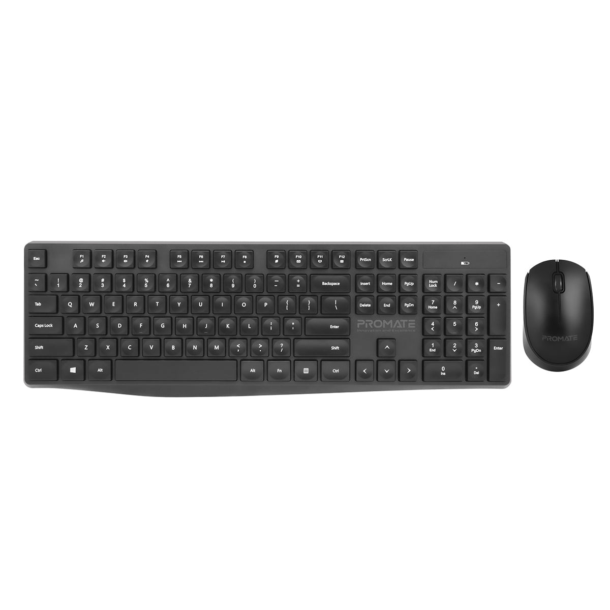 Promate 2.4G Wireless Keyboard and 1200Dpi Mouse Combo with Nano USB Receiver, PROCOMBO-5.BK/AE