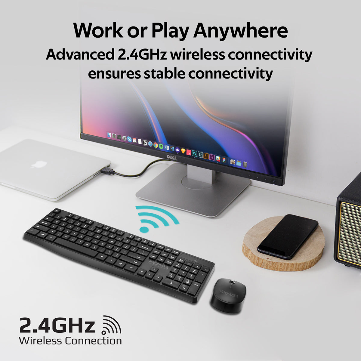 Promate 2.4G Wireless Keyboard and 1200Dpi Mouse Combo with Nano USB Receiver, PROCOMBO-5.BK/AE