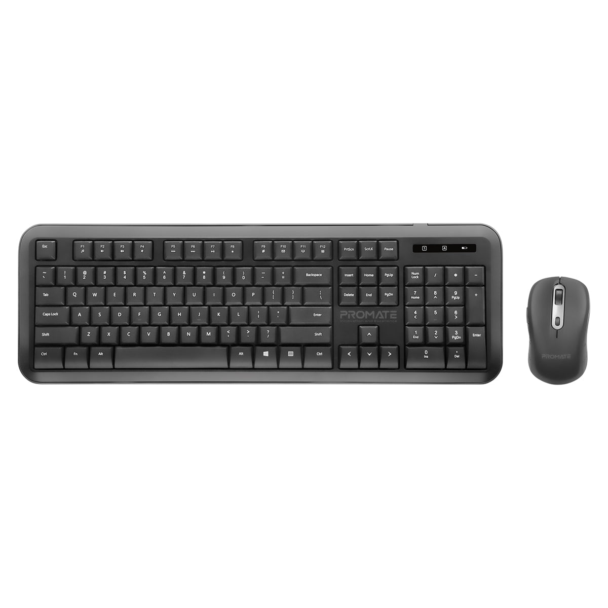 Promate USB-C Wireless Keyboard and Mouse, 2.4Ghz Quiet Full-Size Keyboard and Adjustable DPI Mouse with 2-in-1 USB-A/USB-C Nano Receiver, 12 Multimedia Shortcuts and Auto-Sleep Function for Desktop, PC, Windows, iOS, ProCombo-6 English