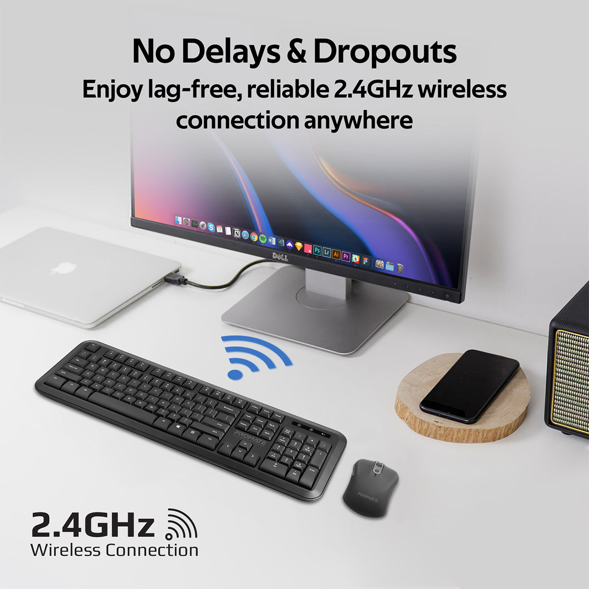 Promate USB-C Wireless Keyboard and Mouse, 2.4Ghz Quiet Full-Size Keyboard and Adjustable DPI Mouse with 2-in-1 USB-A/USB-C Nano Receiver, 12 Multimedia Shortcuts and Auto-Sleep Function for Desktop, PC, Windows, iOS, ProCombo-6 English