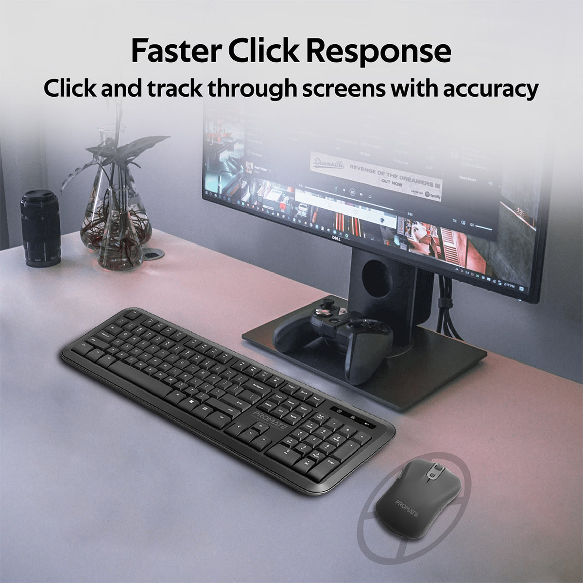 Promate USB-C Wireless Keyboard and Mouse, 2.4Ghz Quiet Full-Size Keyboard and Adjustable DPI Mouse with 2-in-1 USB-A/USB-C Nano Receiver, 12 Multimedia Shortcuts and Auto-Sleep Function for Desktop, PC, Windows, iOS, ProCombo-6 English