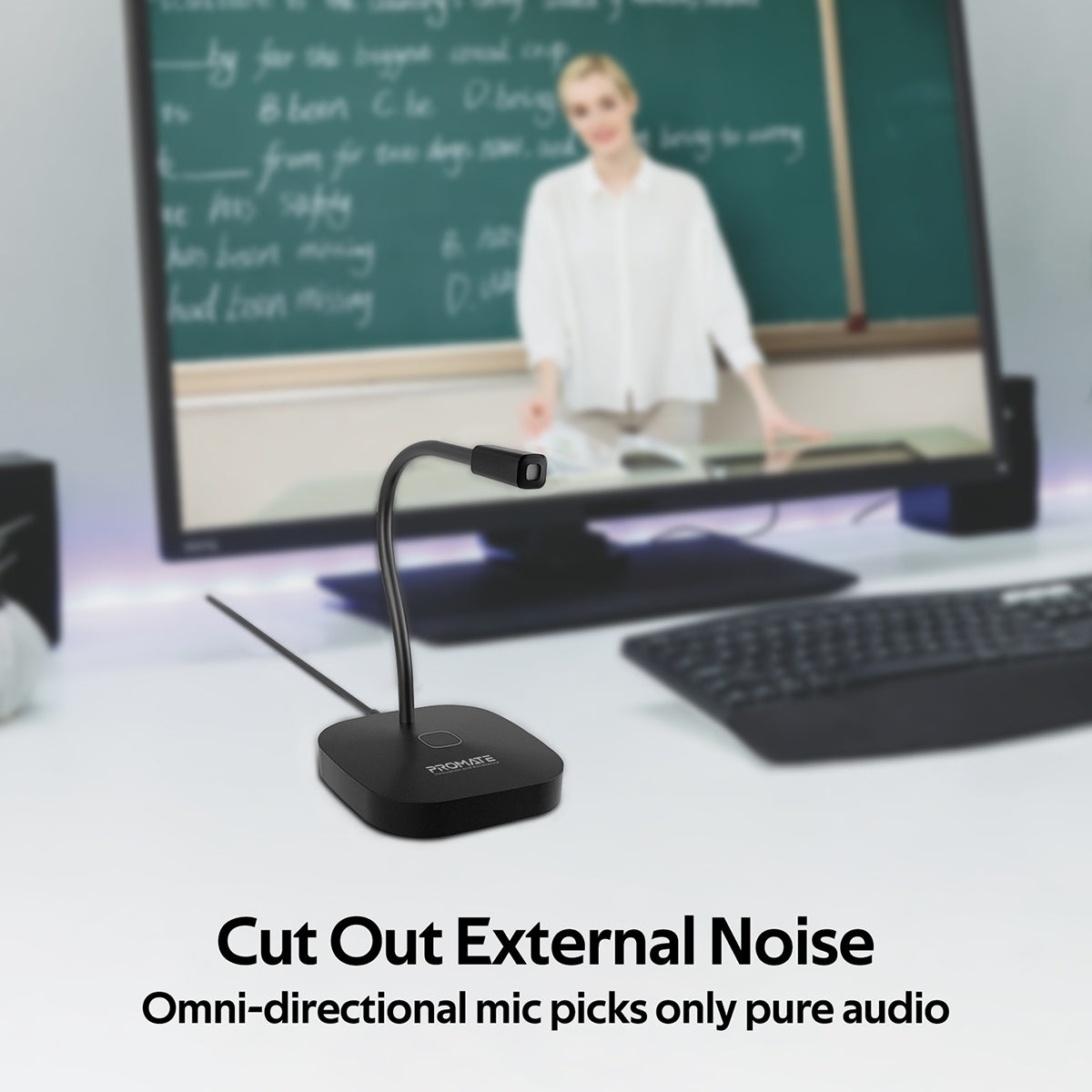 Promate USB Desktop Microphone, High Definition Omni-Directional USB Microphone with Flexible Gooseneck, Mute Touch Button, LED Indicator and Built-In Anti-Tangle Cord for PC, Laptop, Recording, Gaming, ProMic-1