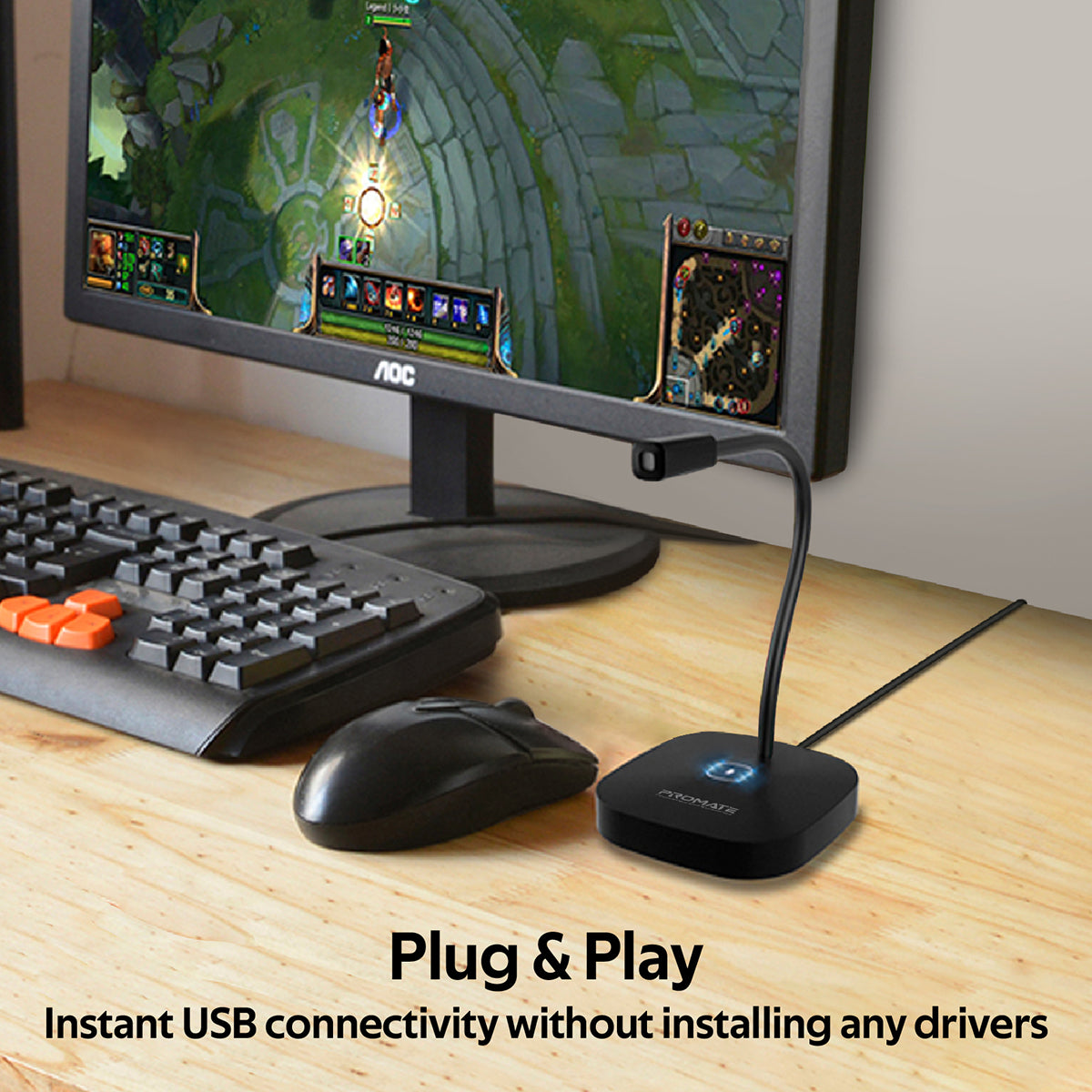 Promate USB Desktop Microphone, High Definition Omni-Directional USB Microphone with Flexible Gooseneck, Mute Touch Button, LED Indicator and Built-In Anti-Tangle Cord for PC, Laptop, Recording, Gaming, ProMic-1