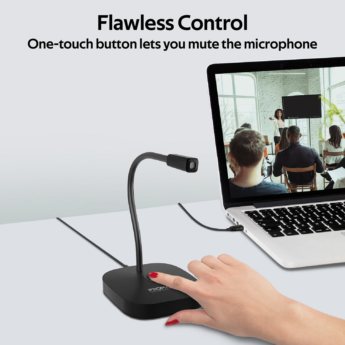 Promate USB Desktop Microphone, High Definition Omni-Directional USB Microphone with Flexible Gooseneck, Mute Touch Button, LED Indicator and Built-In Anti-Tangle Cord for PC, Laptop, Recording, Gaming, ProMic-1