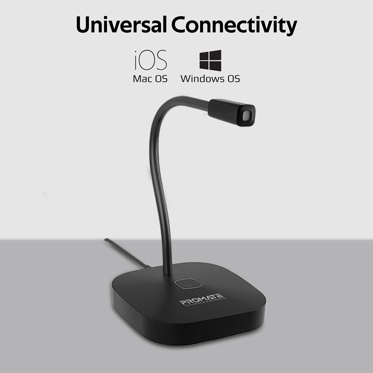 Promate USB Desktop Microphone, High Definition Omni-Directional USB Microphone with Flexible Gooseneck, Mute Touch Button, LED Indicator and Built-In Anti-Tangle Cord for PC, Laptop, Recording, Gaming, ProMic-1