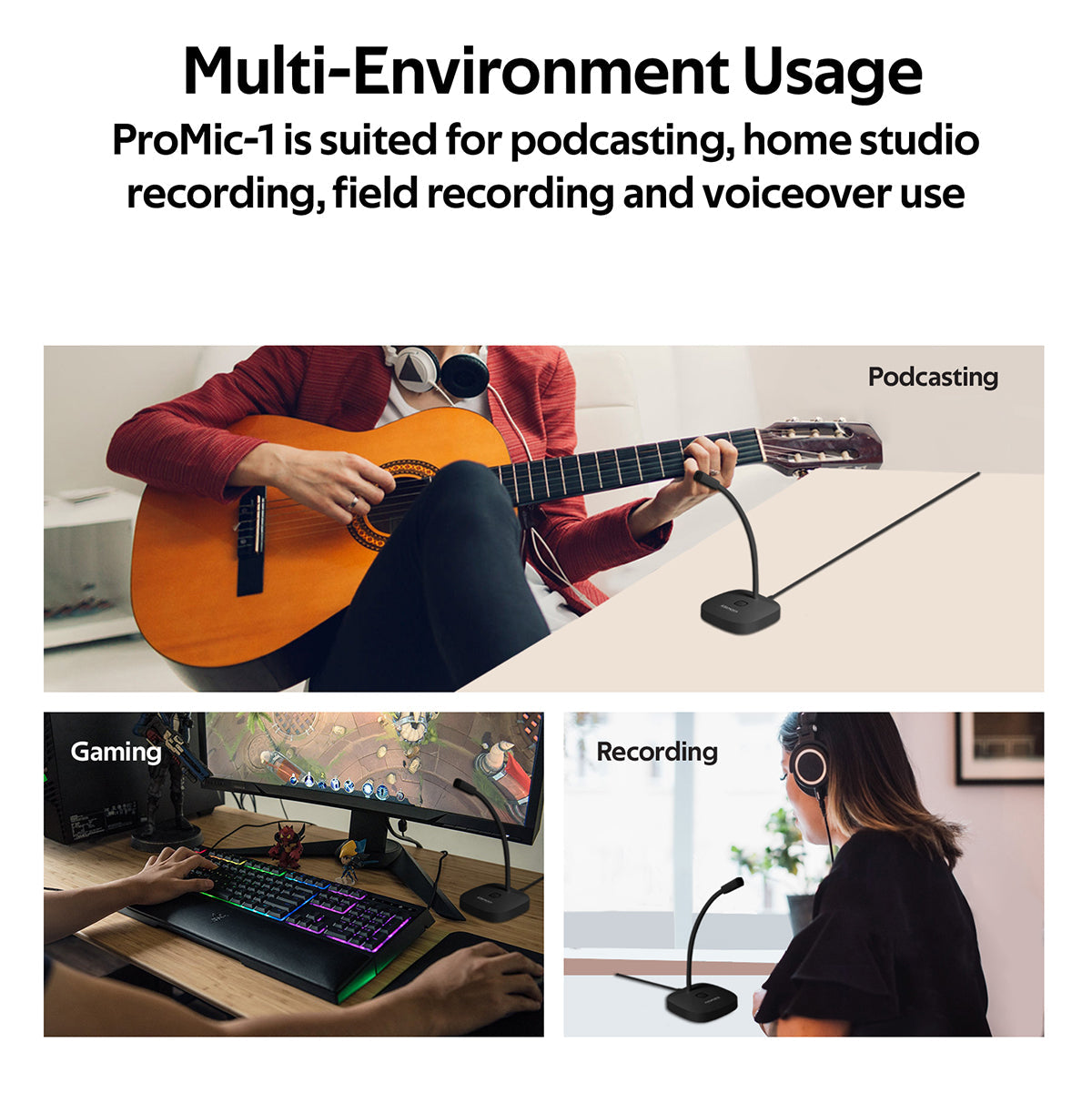 Promate USB Desktop Microphone, High Definition Omni-Directional USB Microphone with Flexible Gooseneck, Mute Touch Button, LED Indicator and Built-In Anti-Tangle Cord for PC, Laptop, Recording, Gaming, ProMic-1