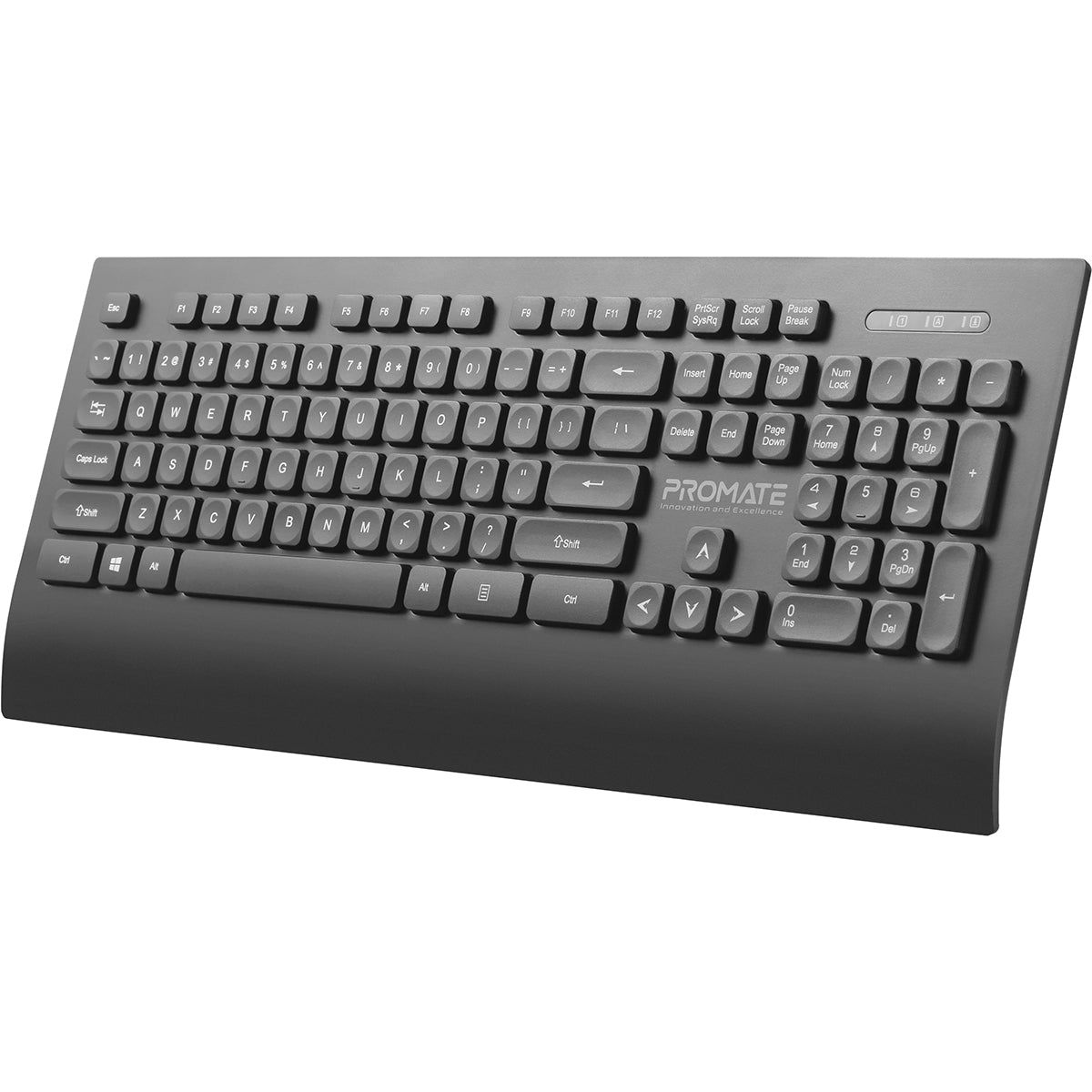 Promate Wireless Keyboard and Mouse, 2.4Ghhz Wireless Full-sized Keyboard with Numeric Keypad, Adjustable Dpi Wireless Mouse, Palm Rest, Nano USB Receiver and Power Saving Mode for PC, Desktop, Computer, Notebook, Laptop, ProCombo-7 English