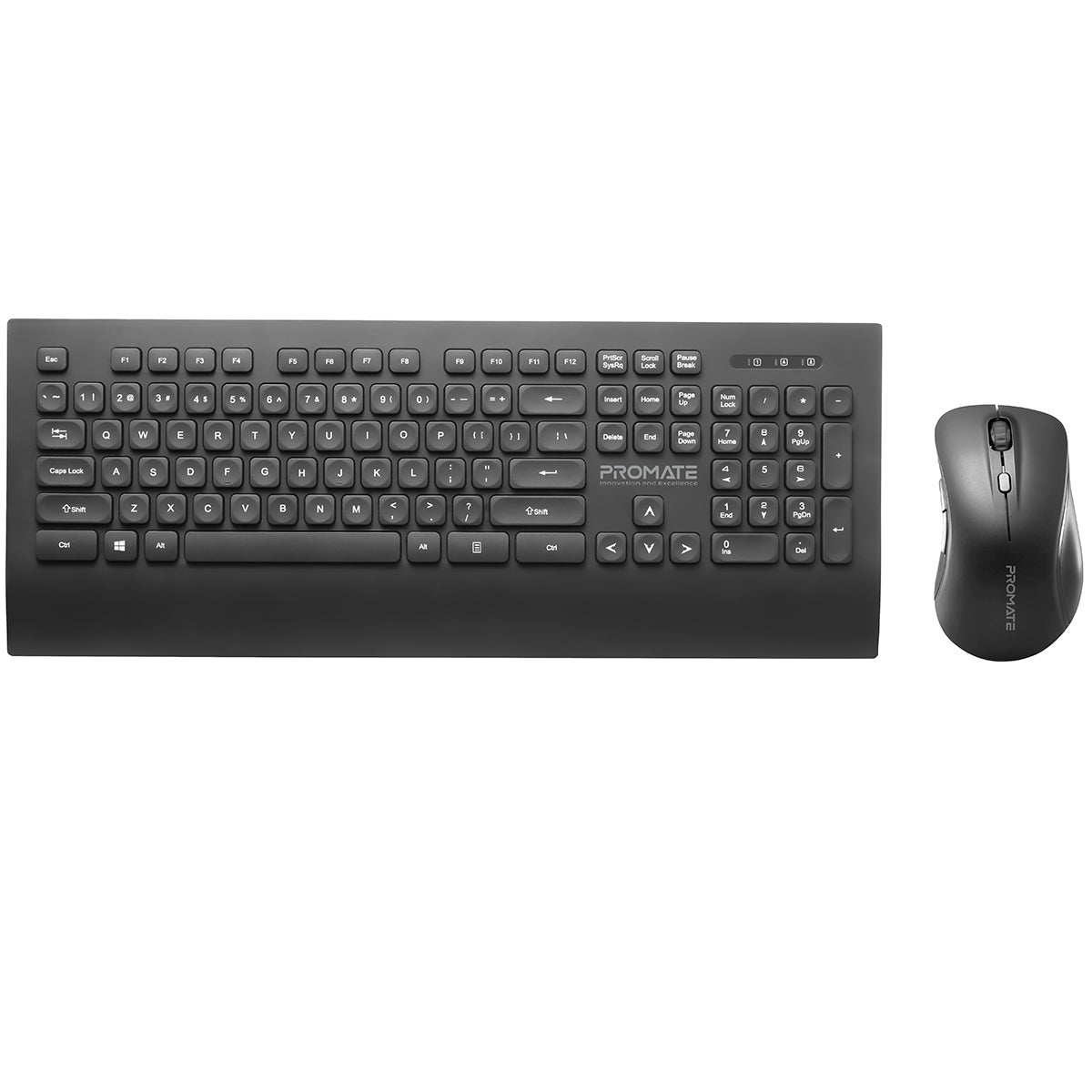 Promate Wireless Keyboard and Mouse, 2.4Ghhz Wireless Full-sized Keyboard with Numeric Keypad, Adjustable Dpi Wireless Mouse, Palm Rest, Nano USB Receiver and Power Saving Mode for PC, Desktop, Computer, Notebook, Laptop, ProCombo-7 English